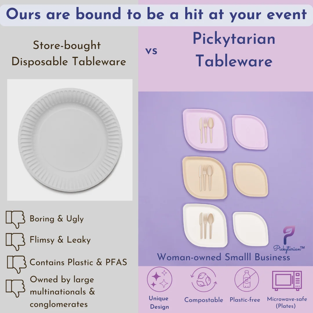 Pickytarian 50pcs Small Disposable Purple Plates - Fancy Bamboo Party Plate- 8 inch Appetizer Plates