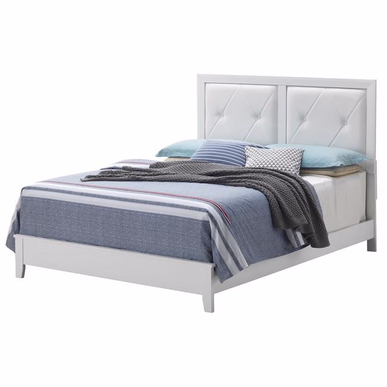 Passion Furniture PF-G1339A-QB Primo Upholstered Panel Bed, White - Queen Size