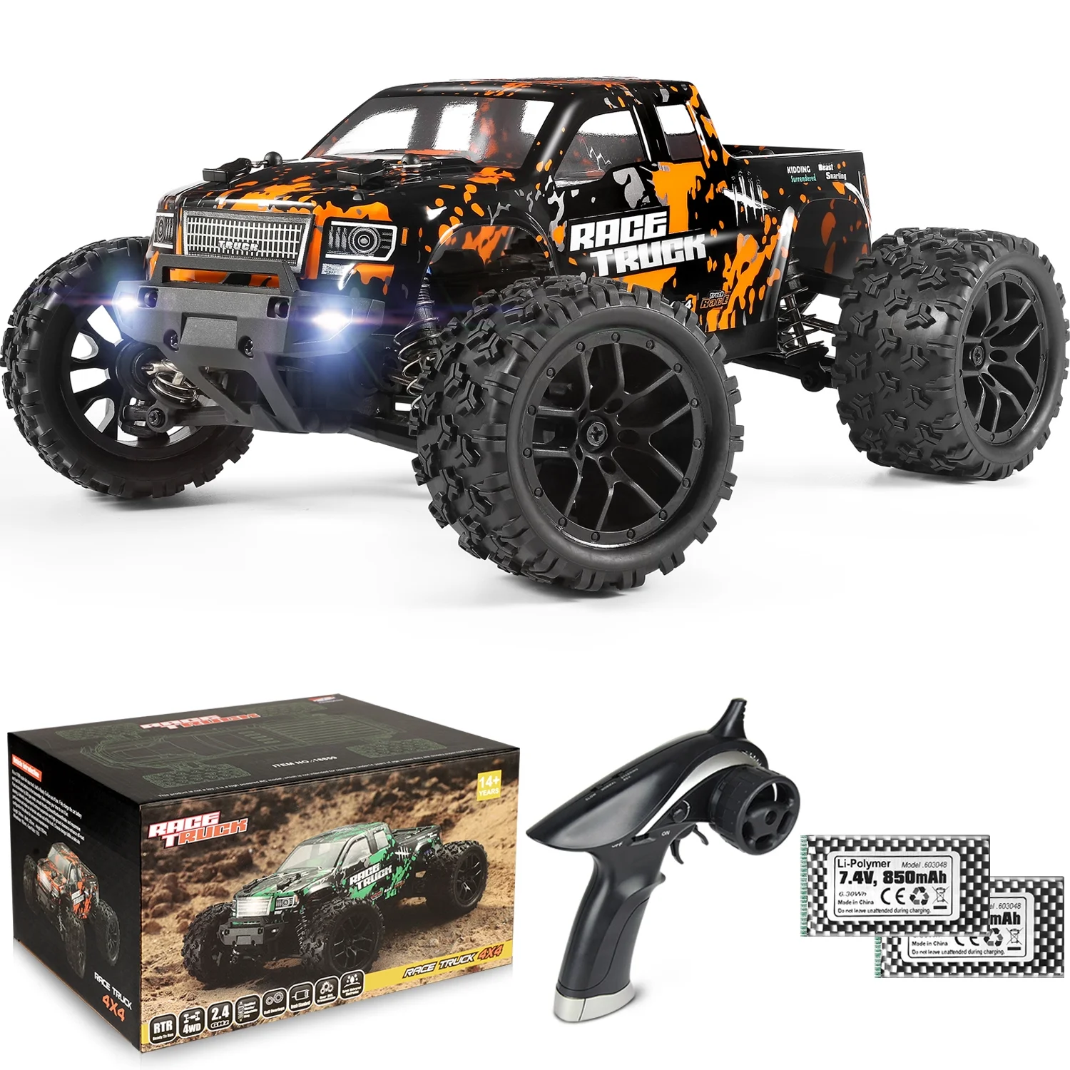 HAIBOXING 1:18 Scale RC Monster Truck 18859E 36km/h Speed 4X4 Off Road Remote Control Truck,Waterproof Electric Powered RC Cars All Terrain Toys Vehicle with 2 Batteries,Xmas Gifts for Kid and Adults