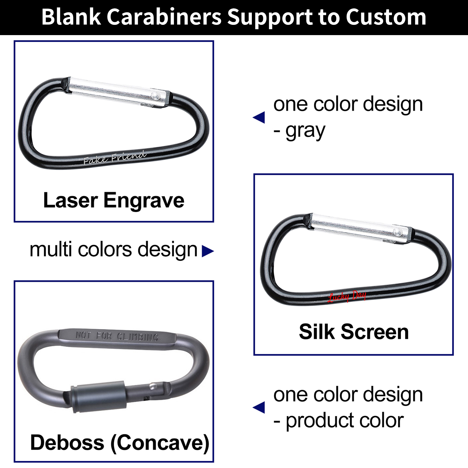 GOGO 60Pcs D-shaped Carabiner with Spring Snap Hooks, 2 Inch Carabiner Clip Key Holders - Black