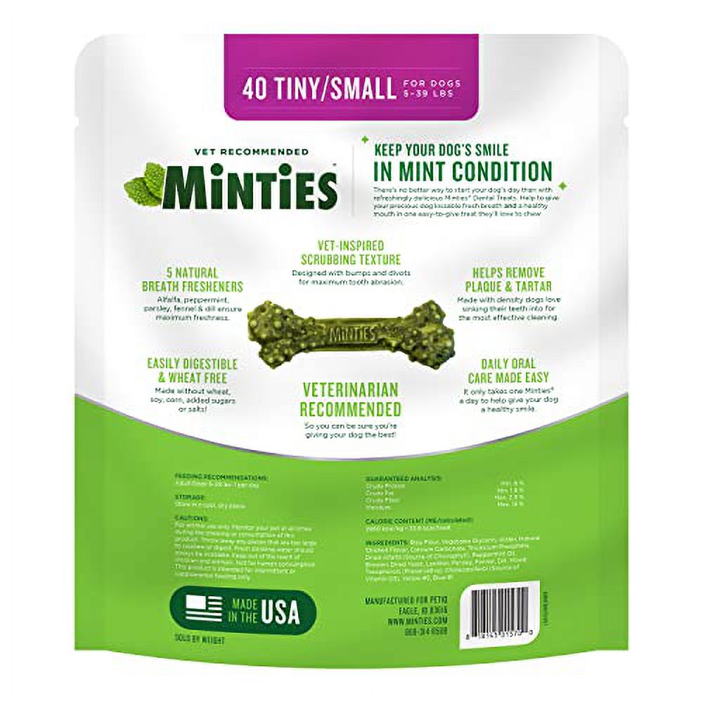 Vetiq Dog Dental Bone Treats, Dental Chews For Dogs, (Perfect For Tiny / Small Dogs Under 40 Lbs), 40 Treats