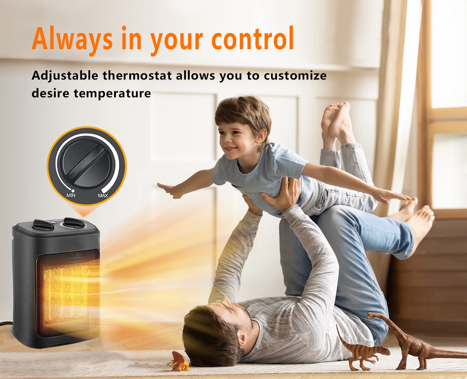 Electric Space Heater Portable - for Bedroom Office & Indoor Use with Thermostat - PTC Fast Heating Ceramic, Heating & Fan Modes (1500W)