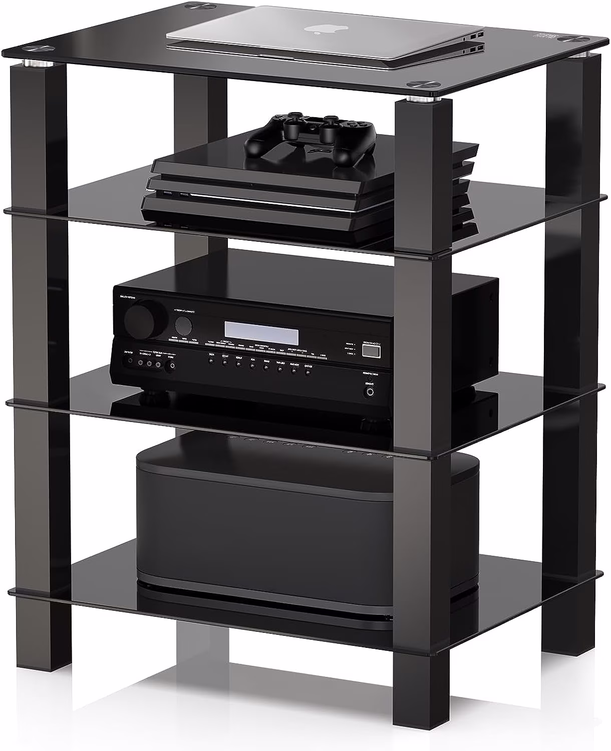 4-Tier Media Stand Audio/Video Component Cabinet with Glass Shelf for/Apple Tv/Xbox One/ps4 AS406002GB
