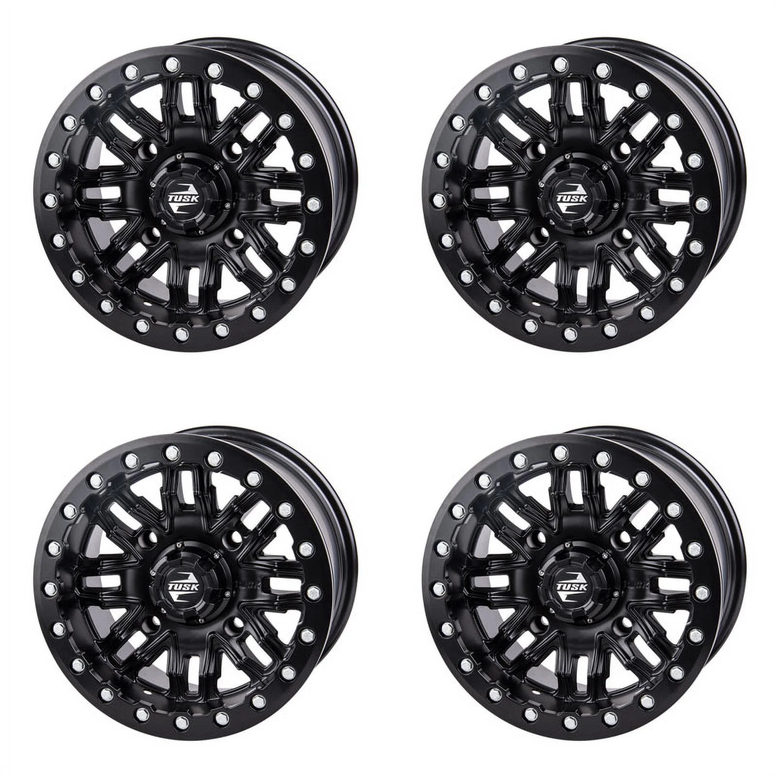 (4 Pack) 4/137 Tusk Nebo Beadlock Wheel 14x7 5.0 + 2.0 Matte Black For CAN-AM Defender HD10 Max X MR 2020-2022