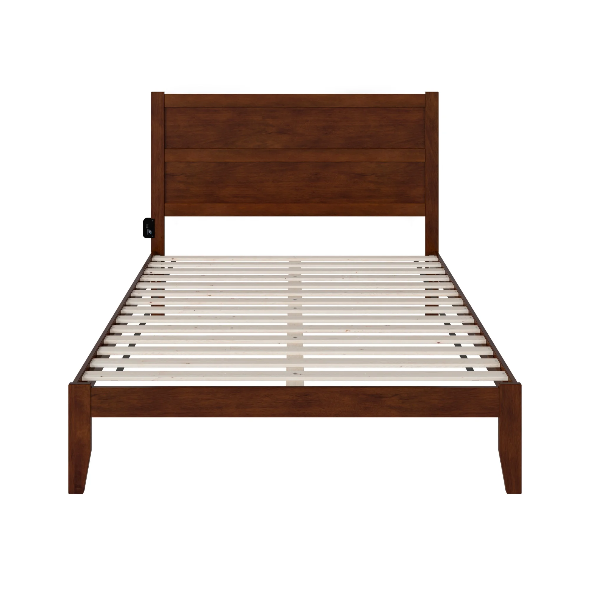 AFI NoHo Contemporary Solid Wood Queen Bed with USB Charger in Walnut