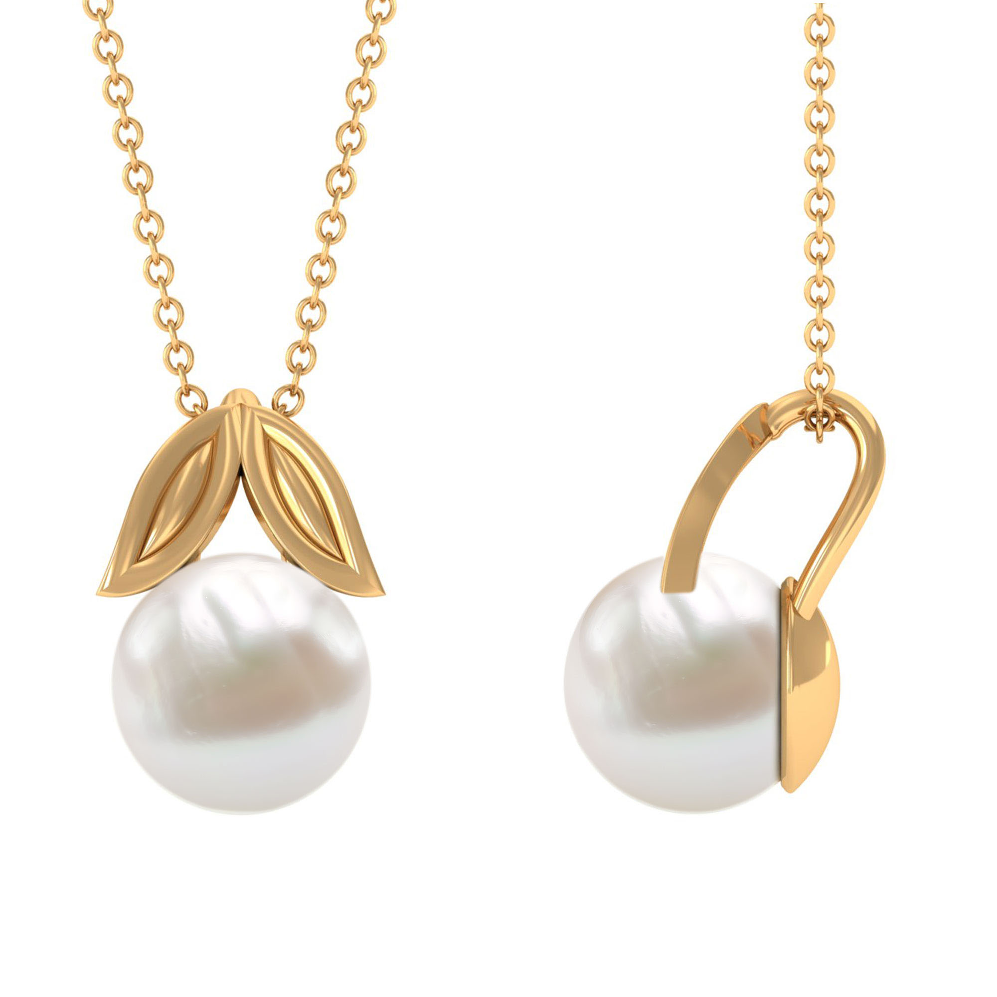 Solitaire Freshwater Pearl Pendant Necklace, June Birthstone Pendant - 9 mm, 18K Yellow Gold