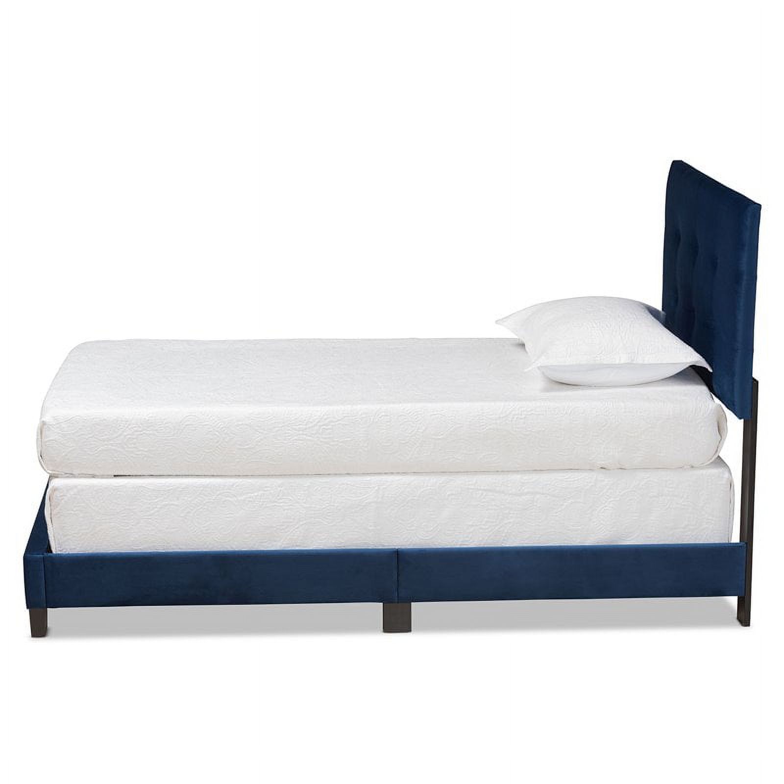 Bowery Hill Modern Velvet Fabric Upholstered Twin-Size Panel Bed in Navy Blue