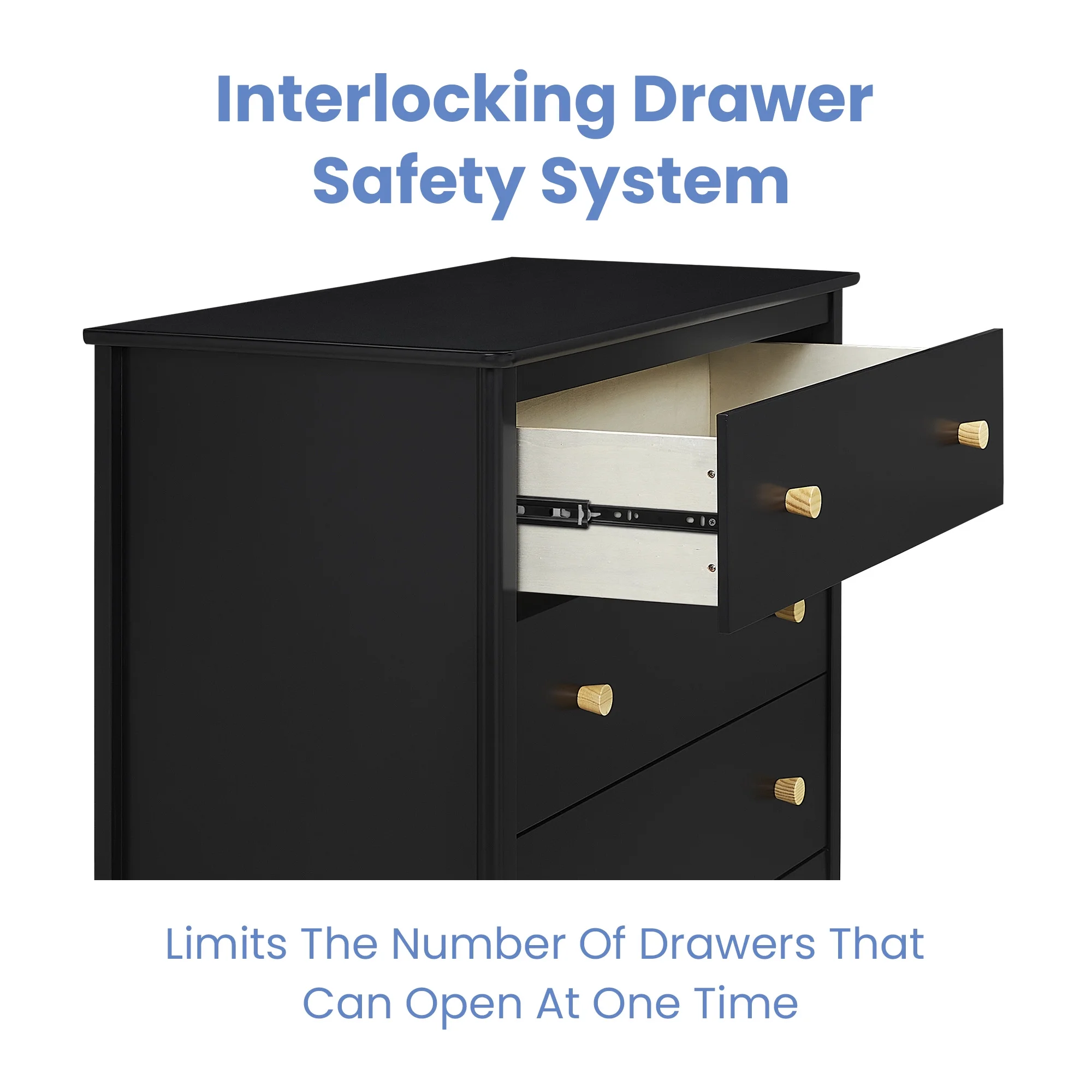 Delta Children Casey 3 Drawer Dresser with Interlocking Drawers, Black Ebony/Natural