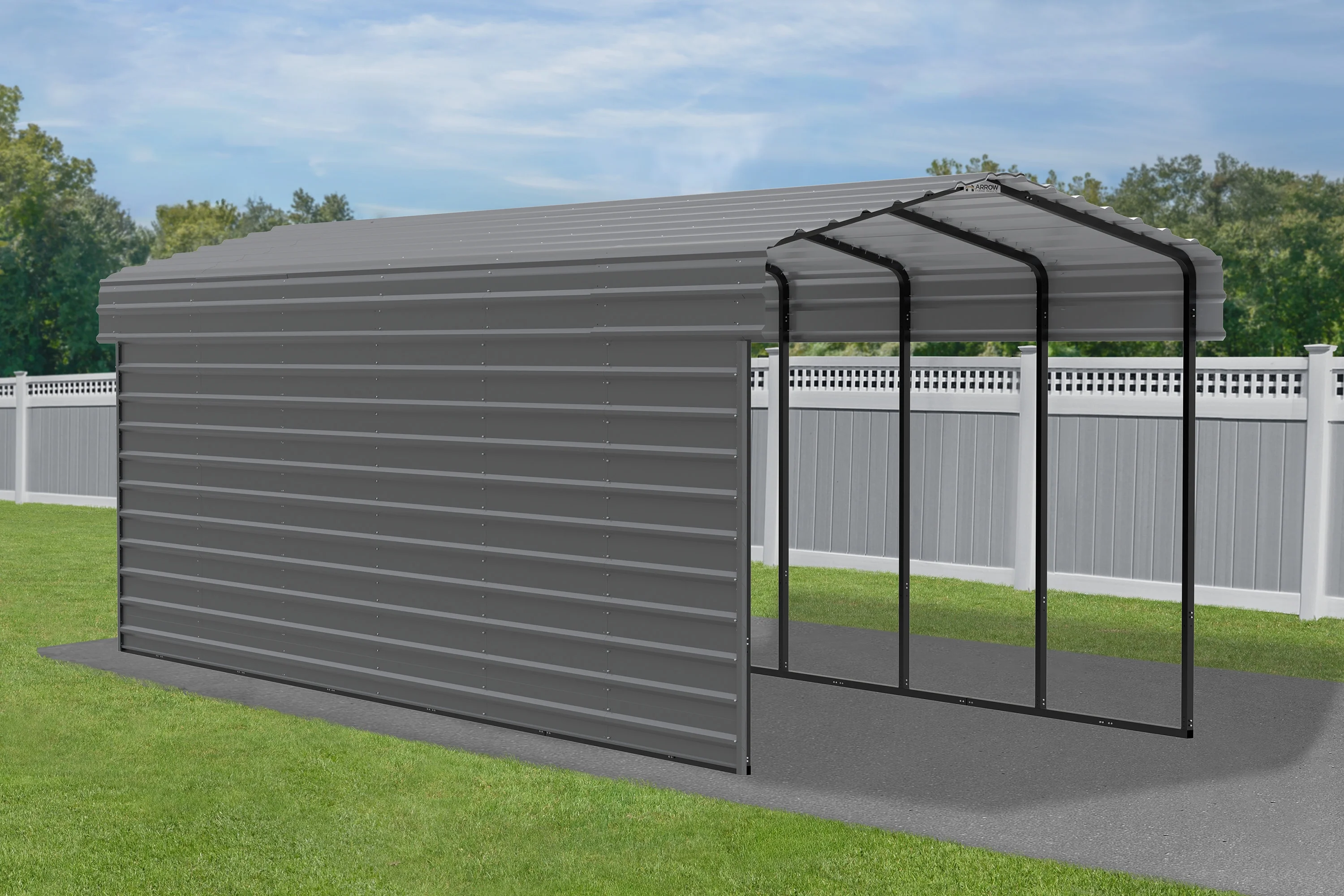 Arrow Carports Galvanized Steel Carport, with 1-Sided Enclosure, Compact Car Metal Carport Kit, 10' x 29' x 9' , Charcoal