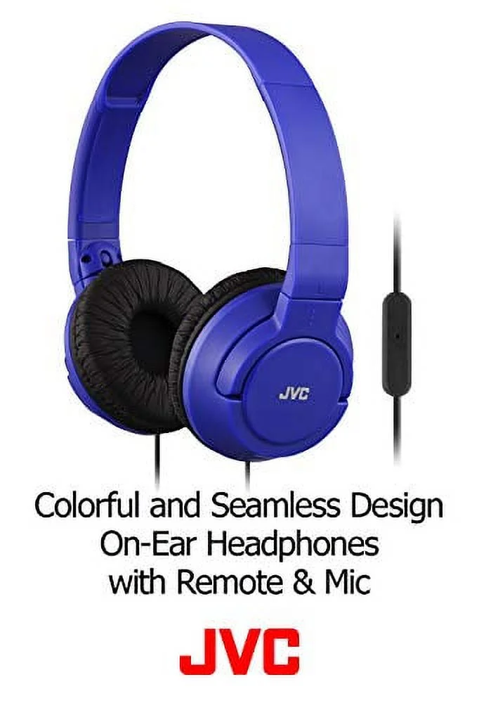 JVC Lightweight Flat Foldable On Ear Colorful Lightweight Foldable Headband with Mic, Blue (HASR185A)