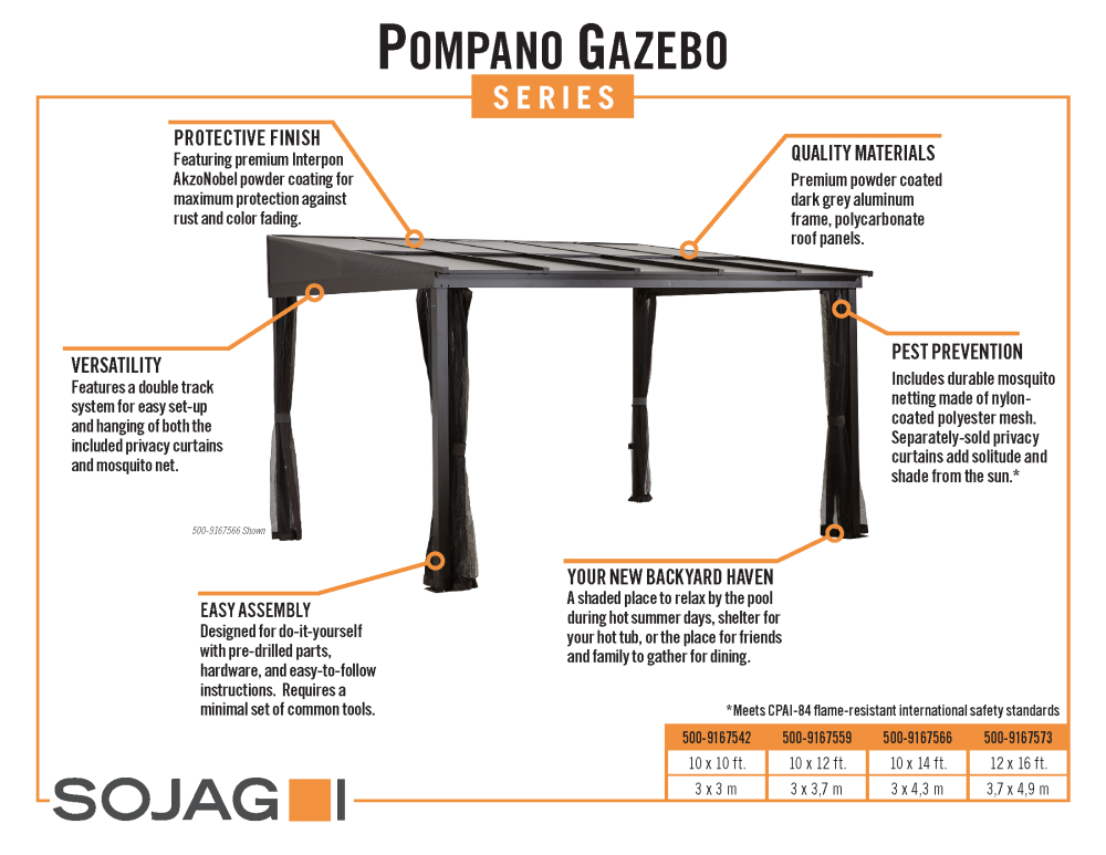 Sojag Pompano 12x16 wall gazebo - grey
