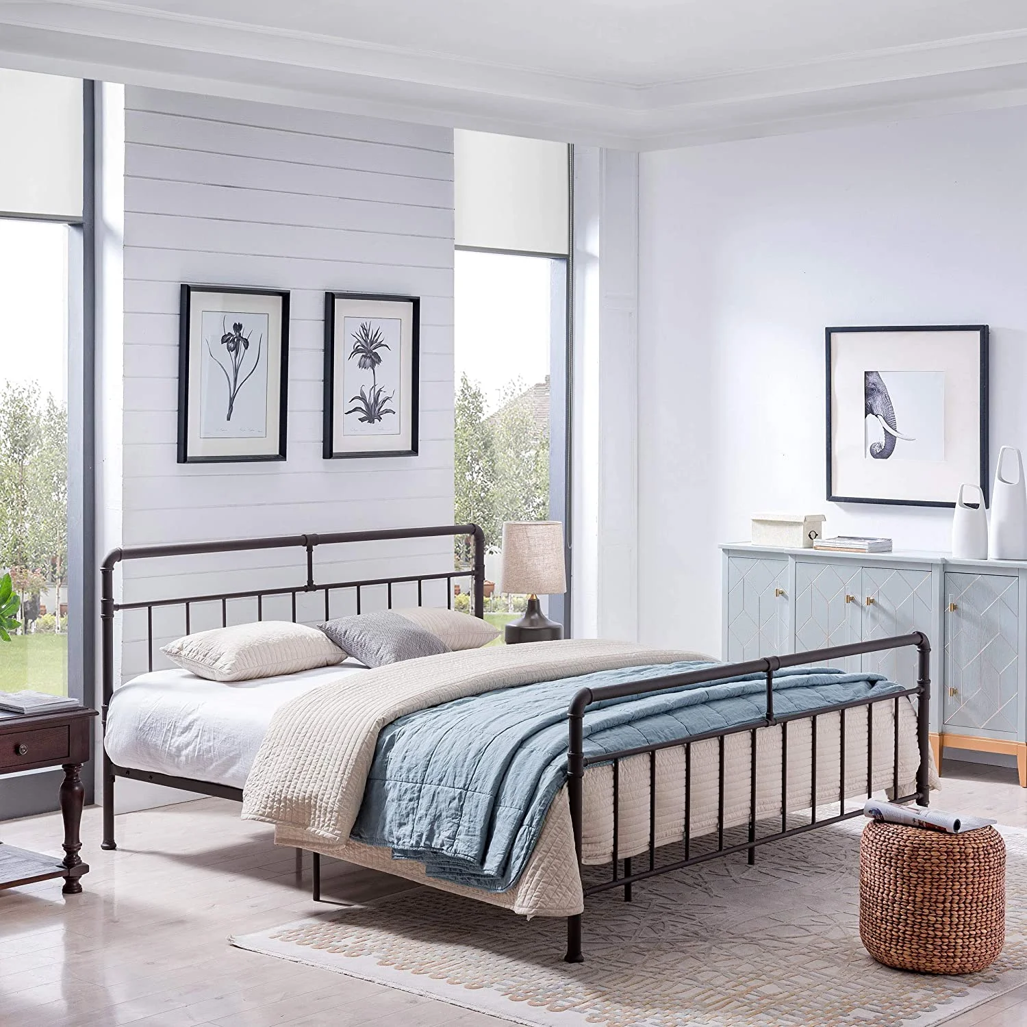 YGDU Sally Queen-Size Iron Bed Frame, Minimal, Industrial, Hammered Copper
