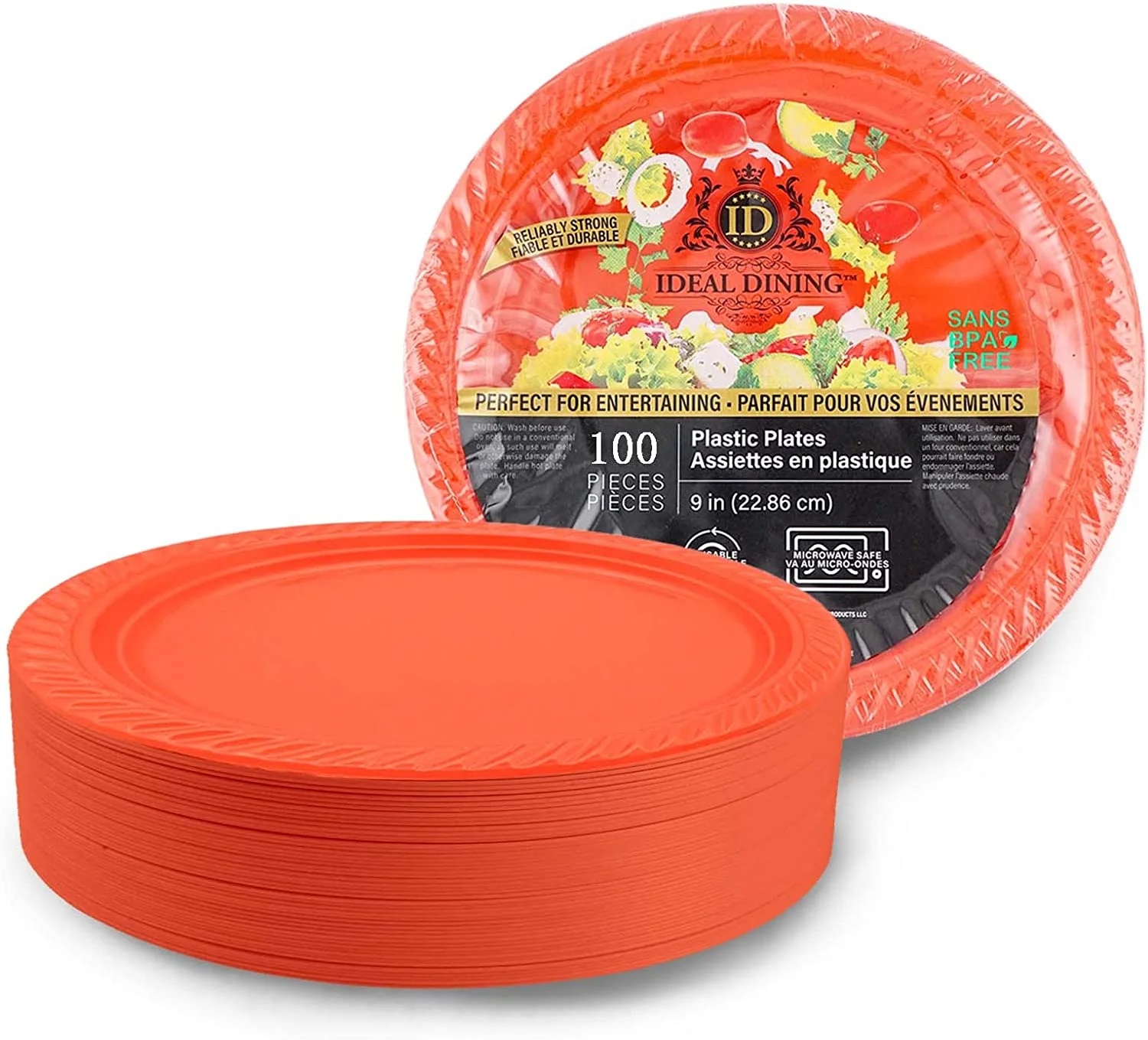 VeZee's Case Pack Deal for Resturants, Deli & all Parties & Occasions for Ideal 9 Inches Disposable Red Meal Plastic Plates Can Use in Microwave, 50Ct/Pack, 600Ct/Case