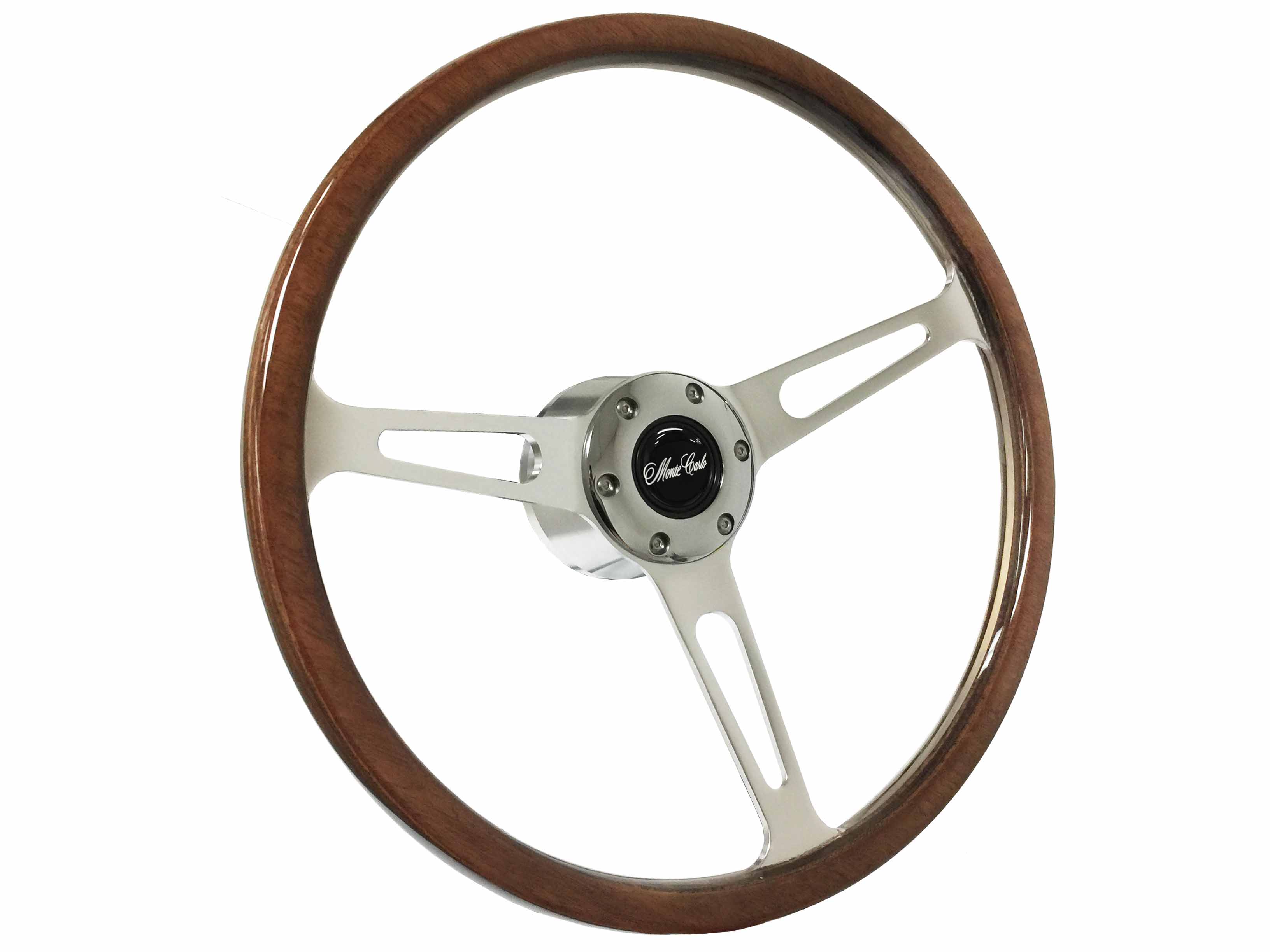 1970-1988 Monty Carlo; VSW 6 Bolt Deluxe Wood Steering Wheel Kit, Script Emblem
