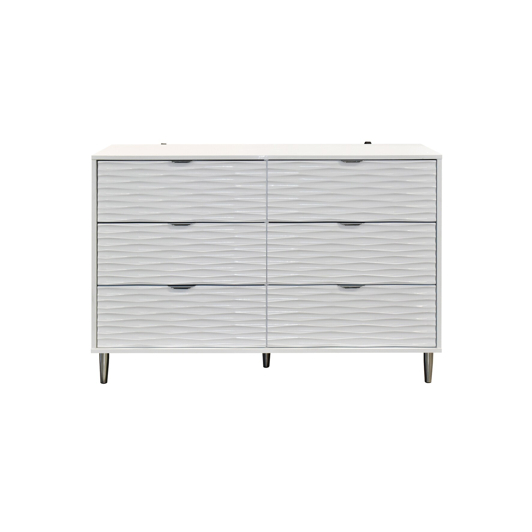 DG Casa Kara White Wood and Metal 6 Drawer Dresser with Gloss Finish