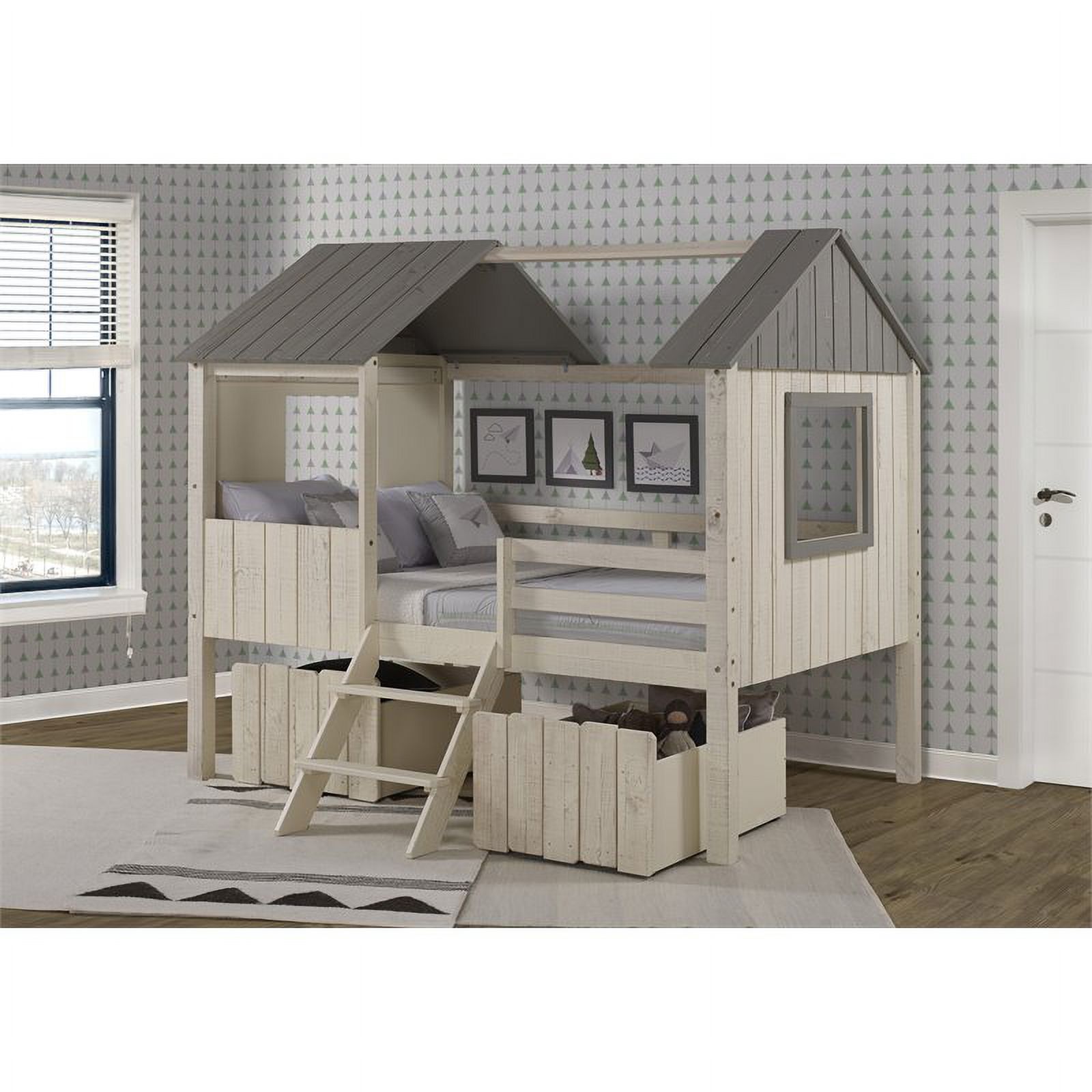 Rosebery Kids Full Solid Wood Low Loft Bed With Drawers in Rustic Sand