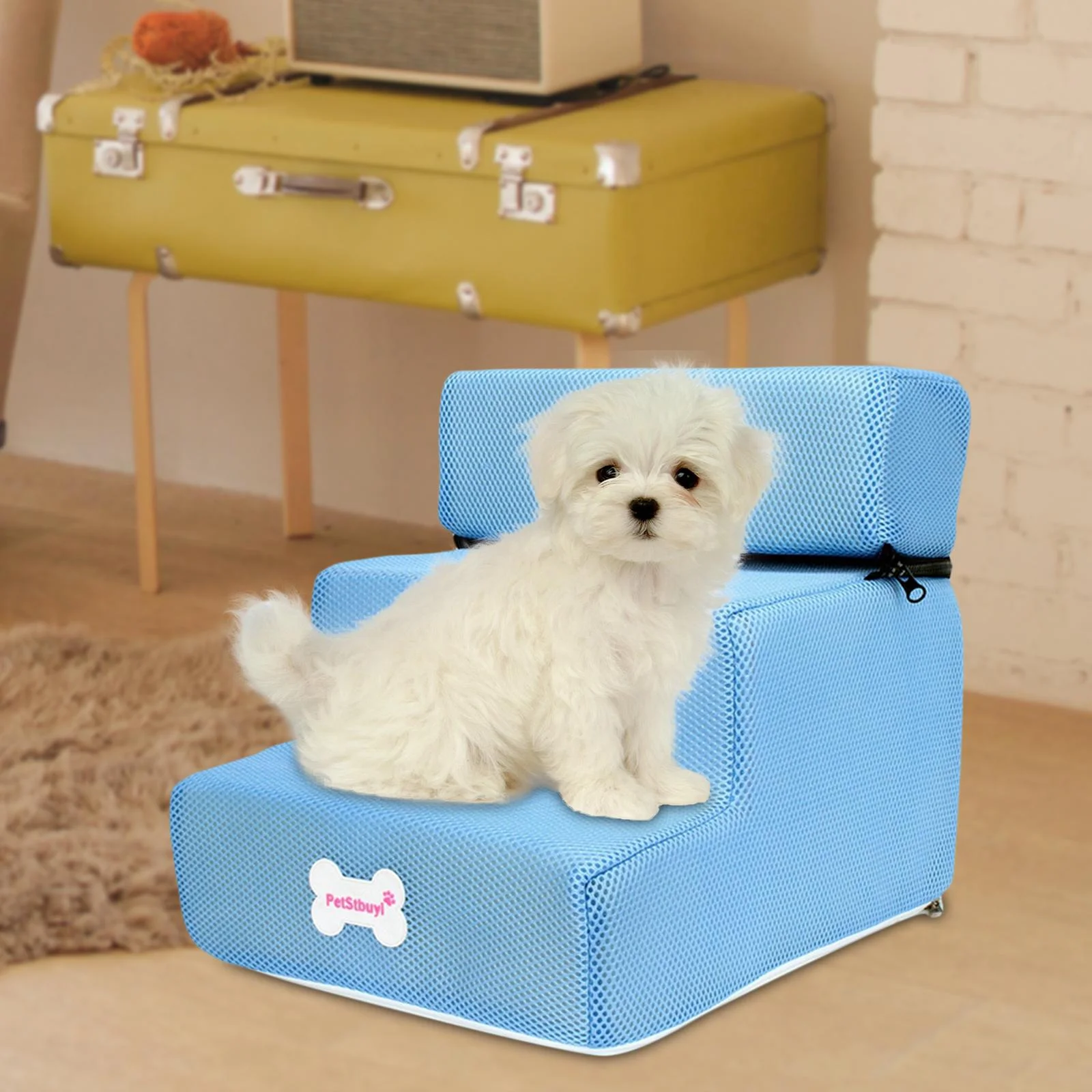 Dog Stairs Steps Ladder Detachable Top Platform Pet Climbing Non Cat Ramp for Tall Bed Small Large Medium Dog Kitten , Blue