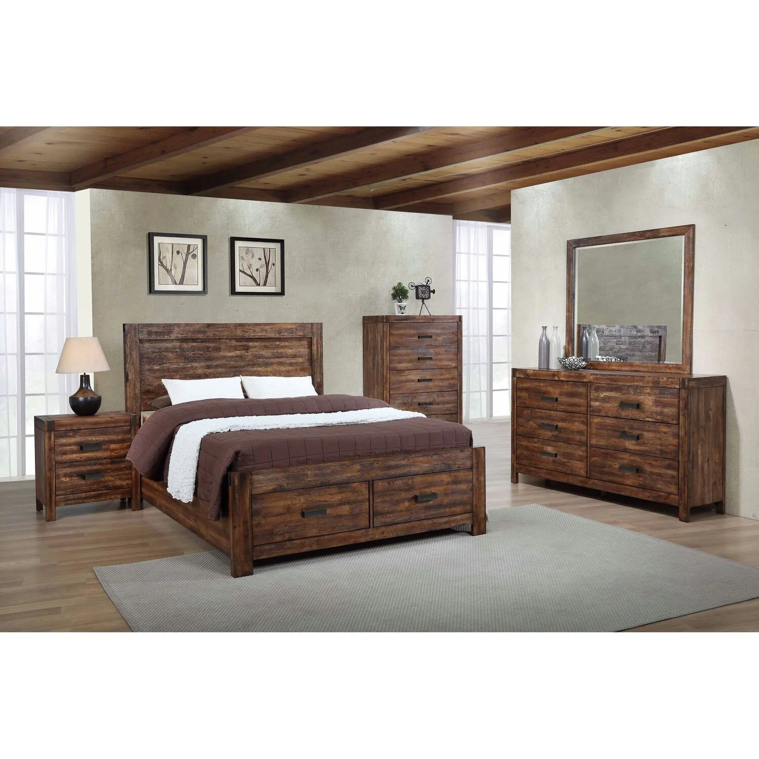Picket House Furnishings Wren King 5PC Platform Storage Bedroom Set In Chestnut