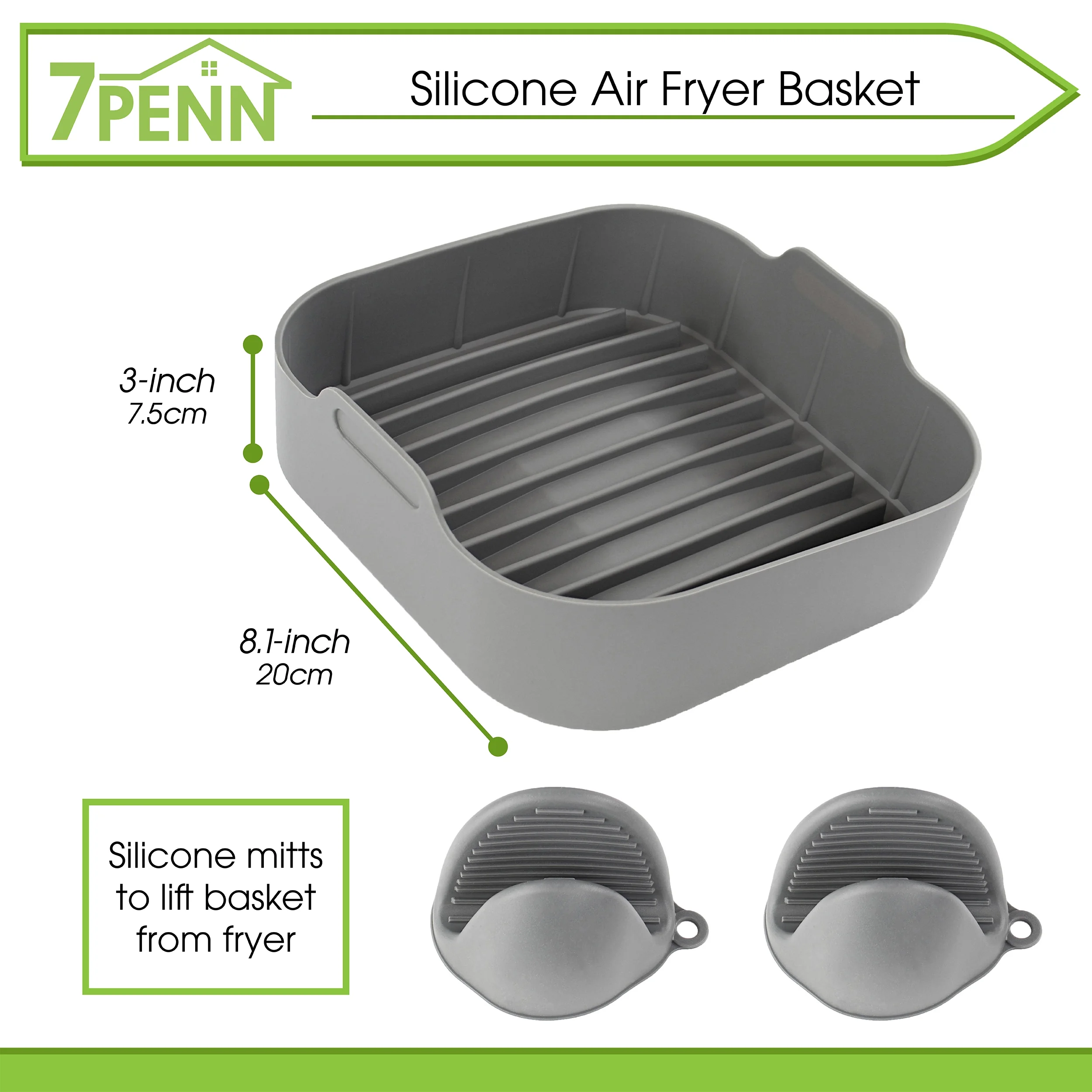 7Penn 6.5QT Air Fryer Accessories - Square Air Fryer Silicone Liner with Gloves
