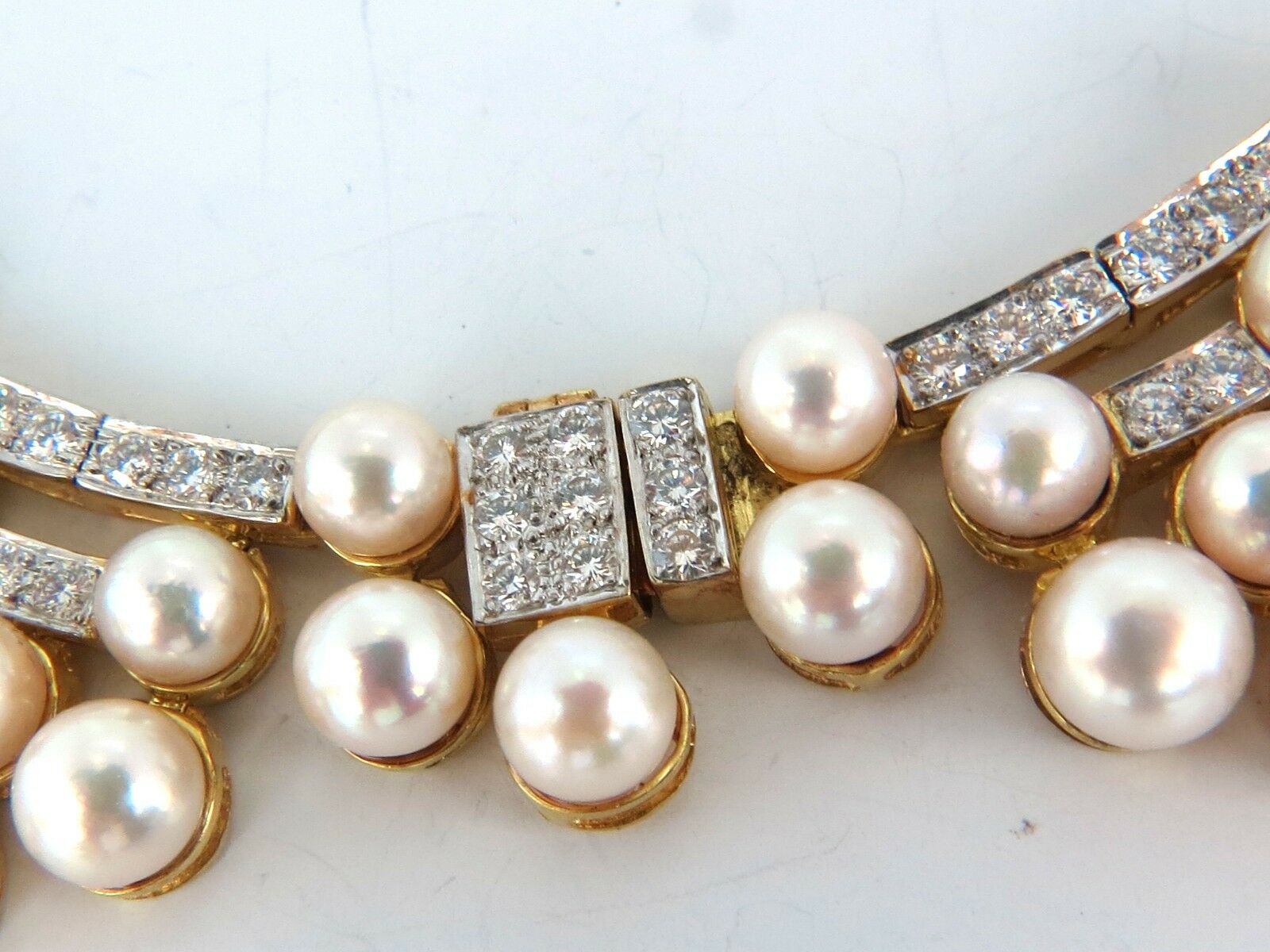 10.00ct NATURAL DIAMONDS & AKOYA PEARLS 18kt NECKLACE OPERA RIVIERA