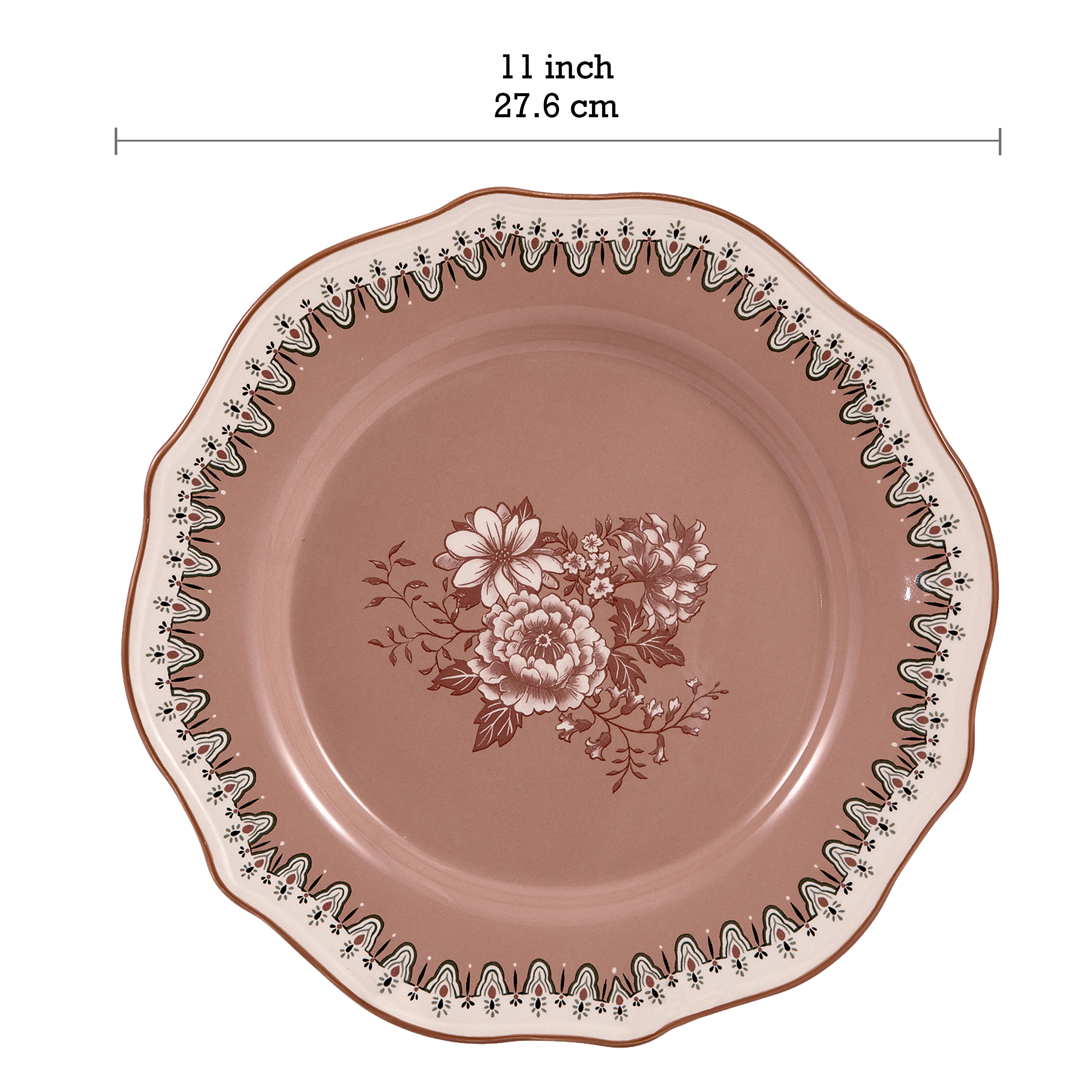 Bico Country Wanderlust Scalloped Ceramic 11 inch Dinner Plates, Set of 4, for Pasta, Salad, Maincourse, Microwave & Dishwasher Safe