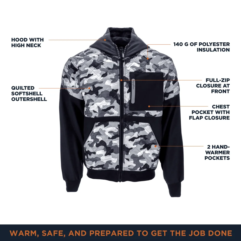 RefrigiWear Camo Diamond Quilted Insulated Softshell Hooded Jacket (Medium)