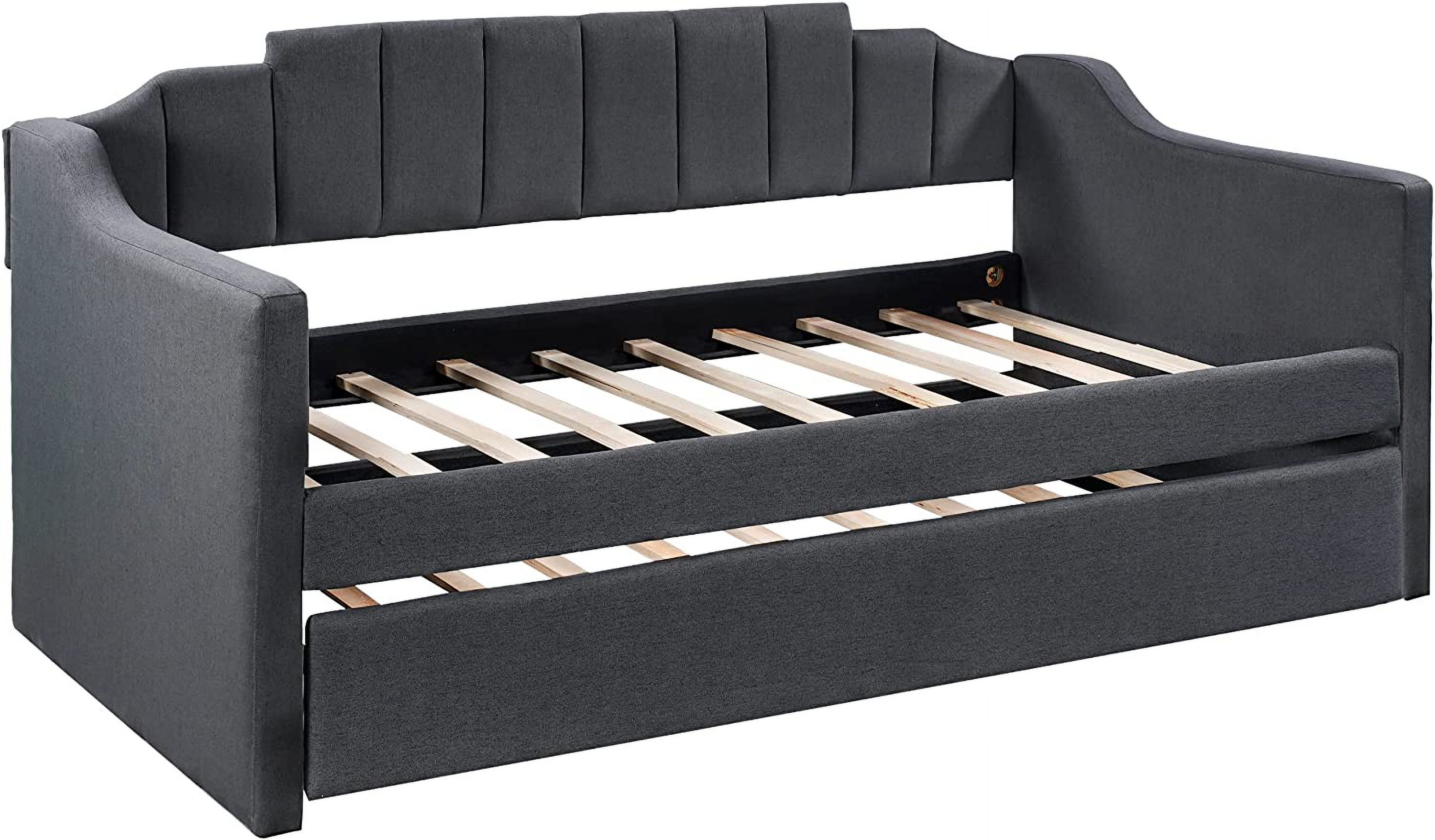 Daybed Wi Trundle, Upholstered Sofa Bed Wood Bed Frame Wi Swooping Arms, Daybed Frame No Box Spring Needed (Black)