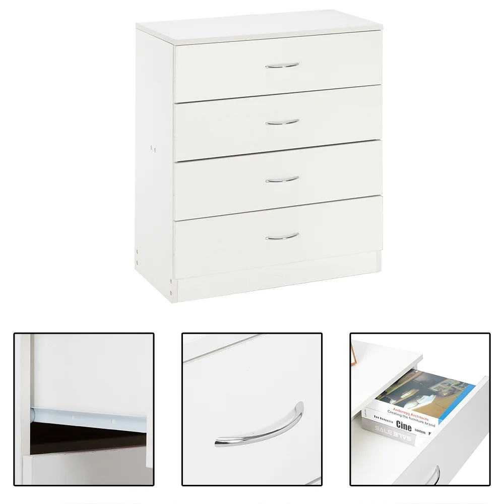 [FCH] Modern Home Furnishings Collection: White MDF Wood 4-Drawer Dresser with Sleek and Simple Design