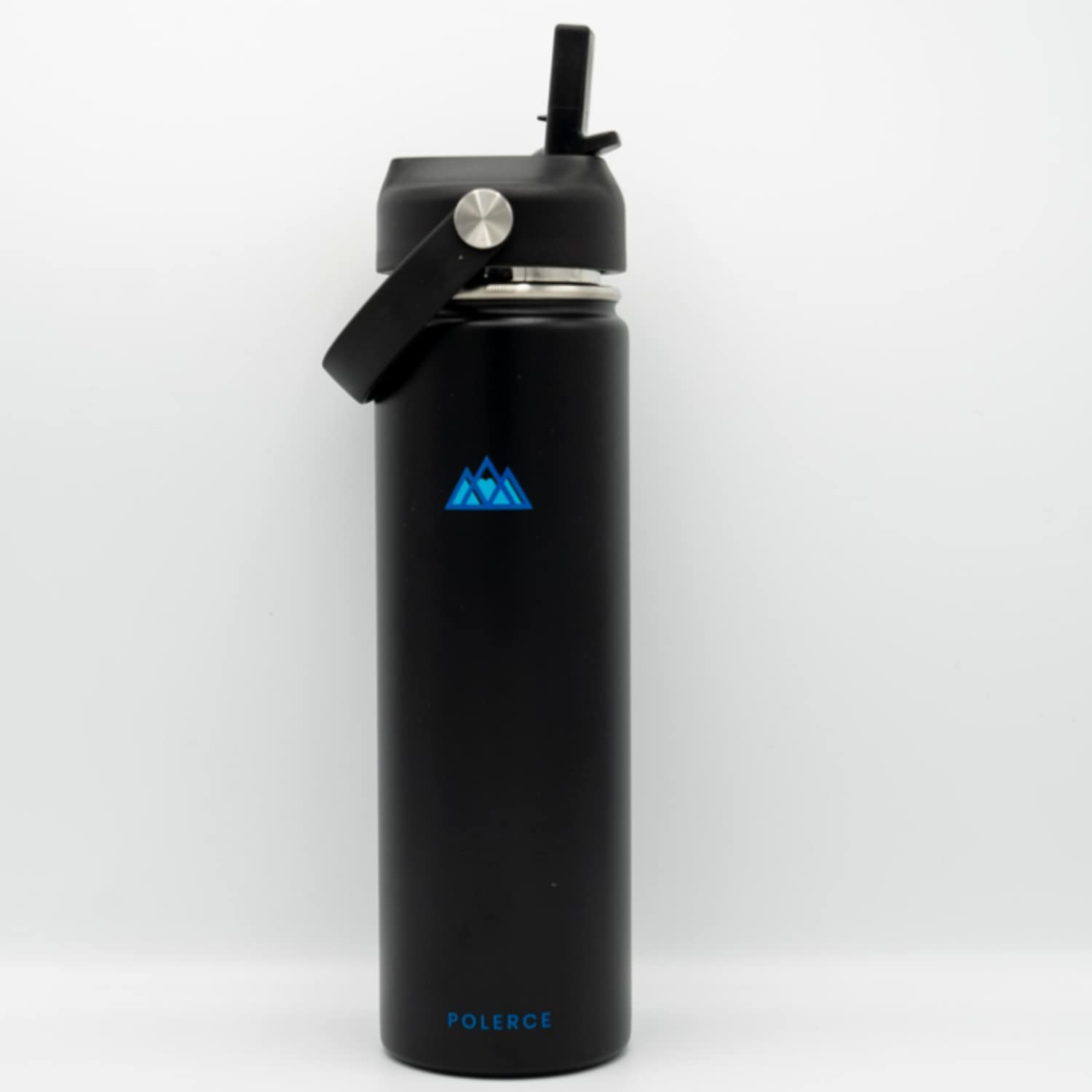 Vacuum Insulated Bottle with 3 Lids - Stainless Steel Thermally Insulated Flask - by Polerce (21 Oz, Black)