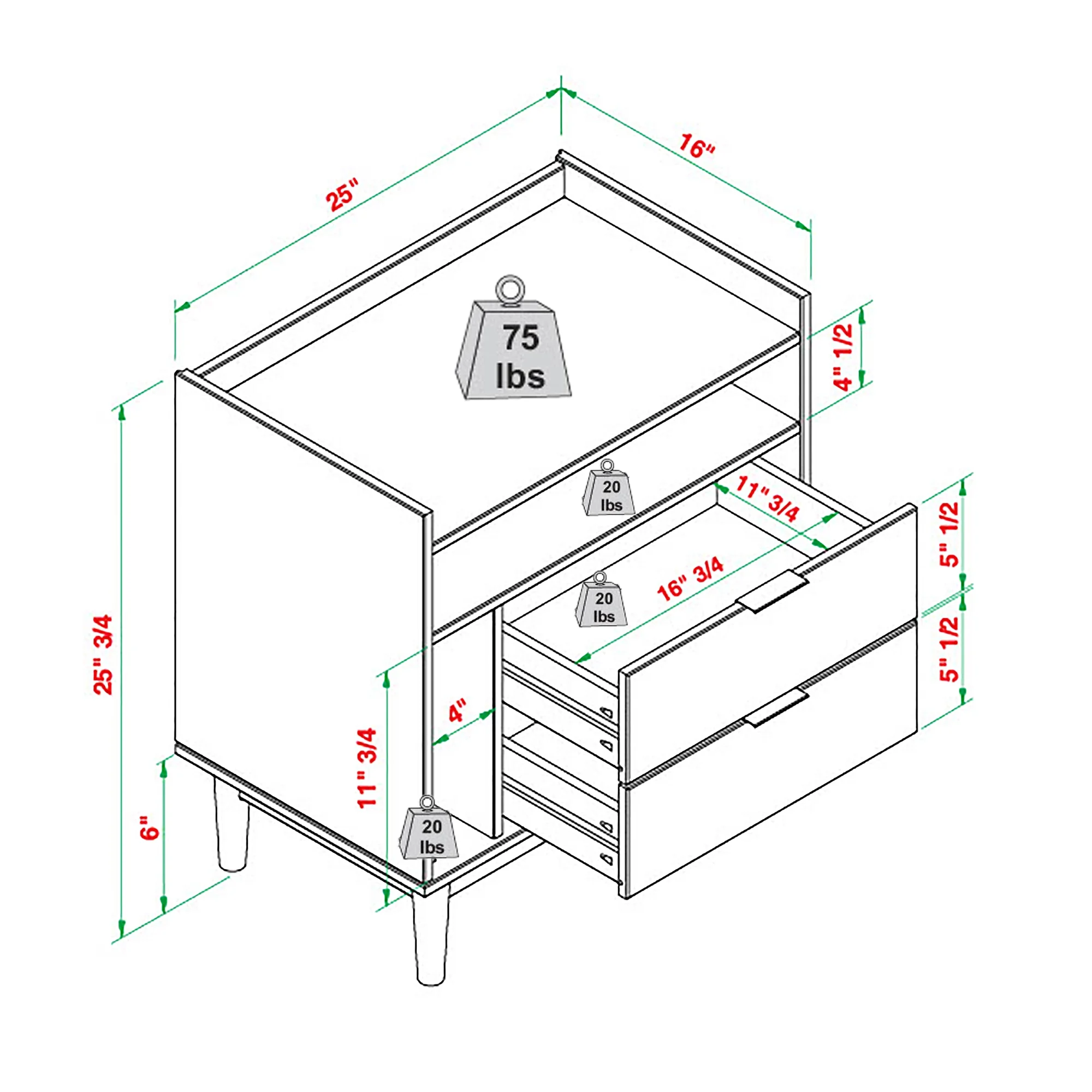Walker Edison Mid-Century Modern 2-Drawer Wood Nightstand, Set of 2, White