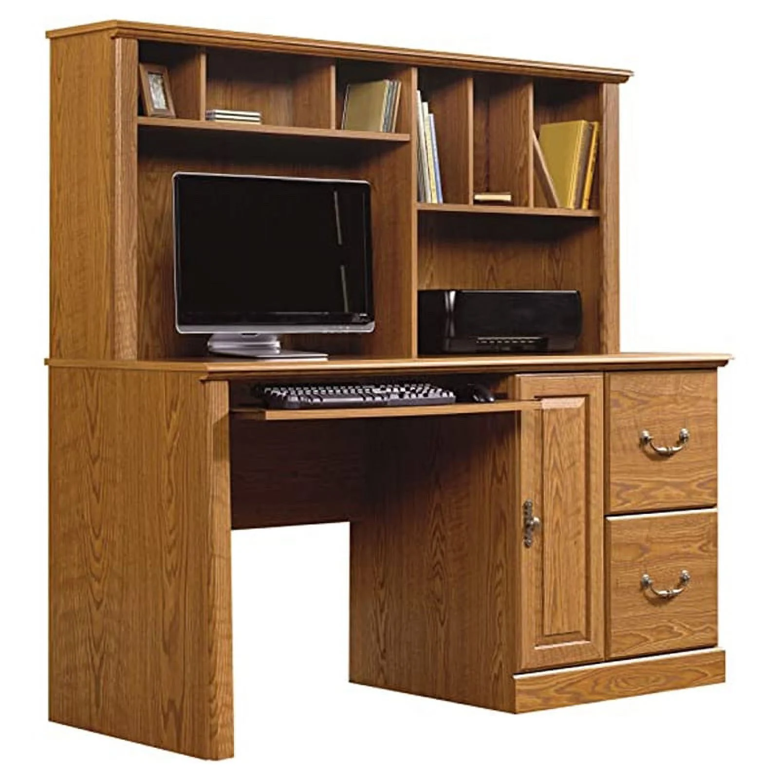 Bowery Hill Traditional Wood Computer Desk with Hutch in Carolina Oak