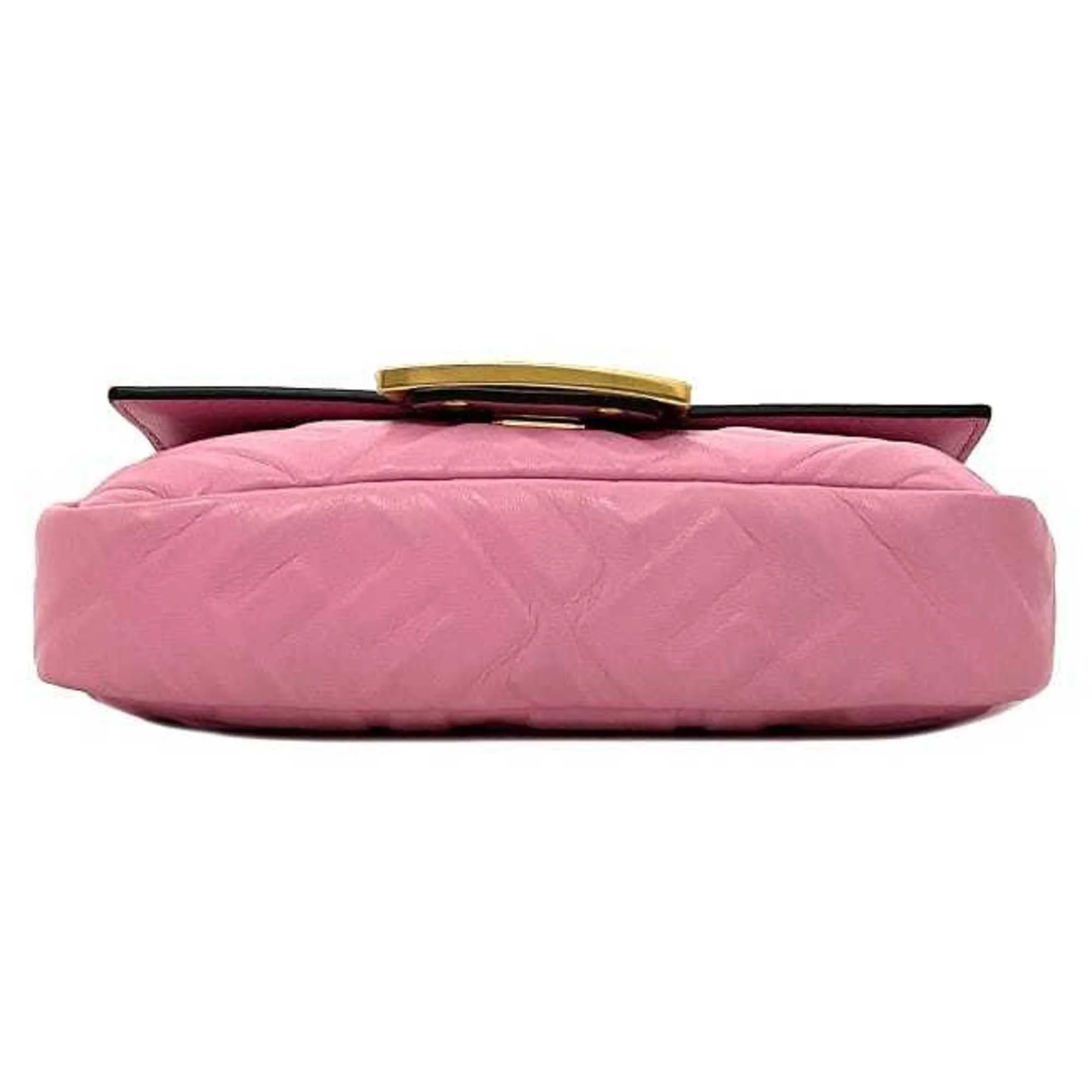 Pre-Owned Fendi Baguette Small Pink Gold 8BS017 Leather GP FENDI Shoulder Bag FF Embossed Ladies Chain (Like New)