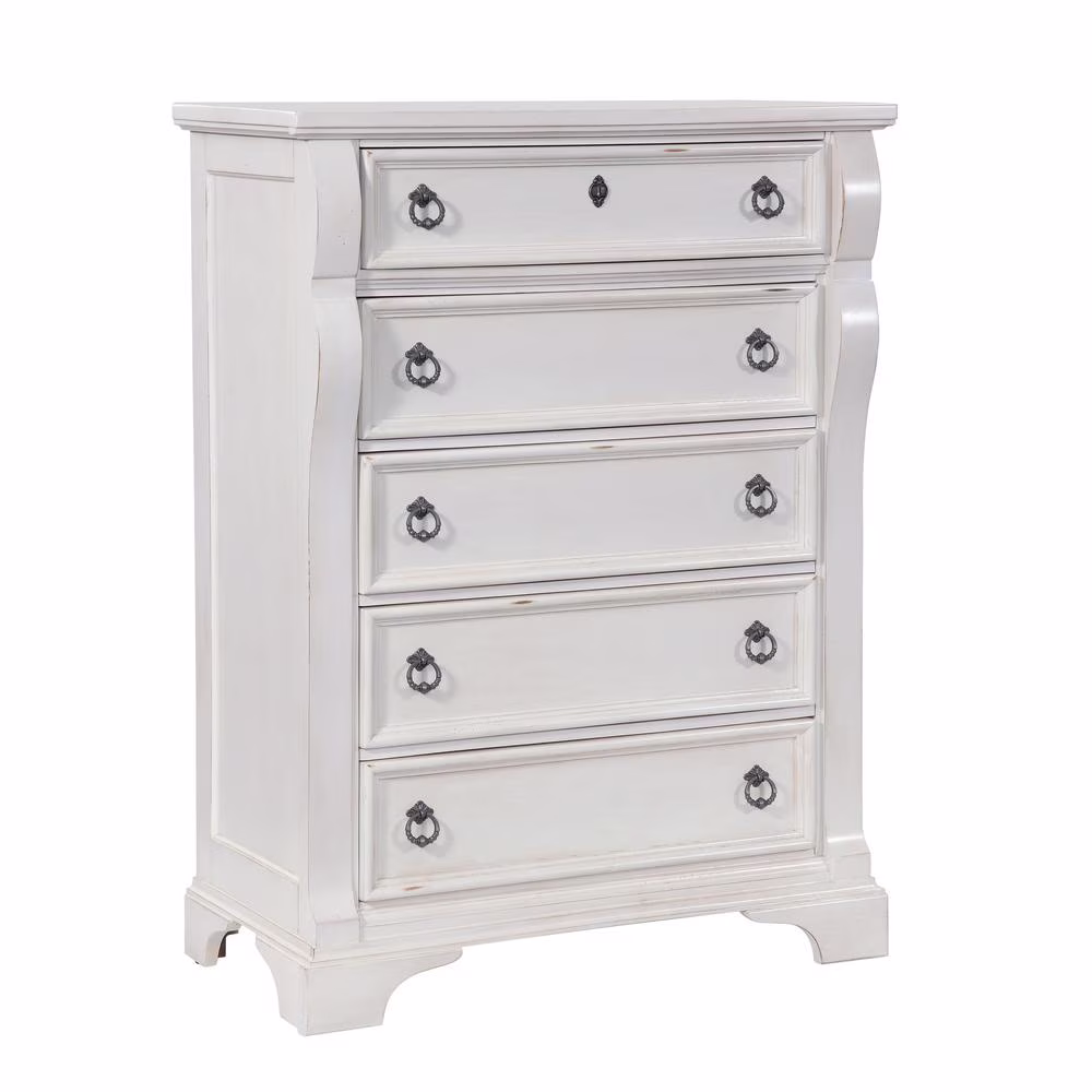 Heirloom Antique White Five Drawer Chest