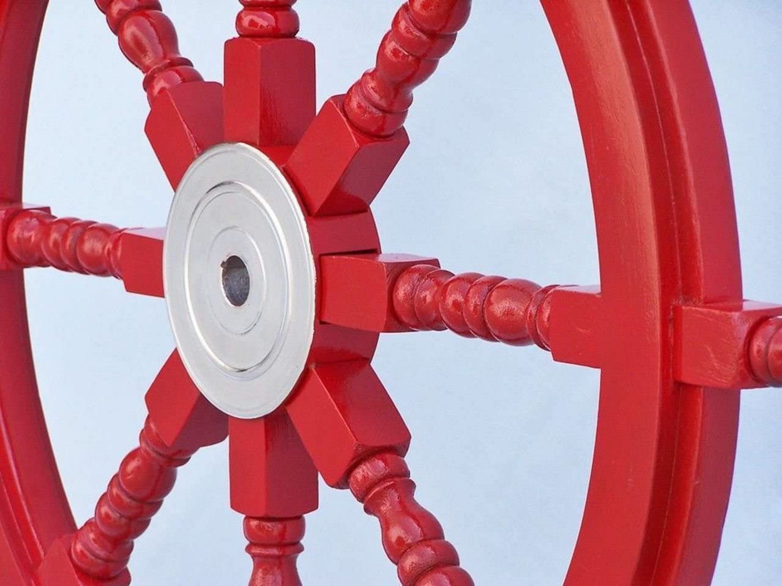 Hampton Nautical Deluxe Class Dark Red Wood and Chrome Decorative Ship Steering Wheel 36