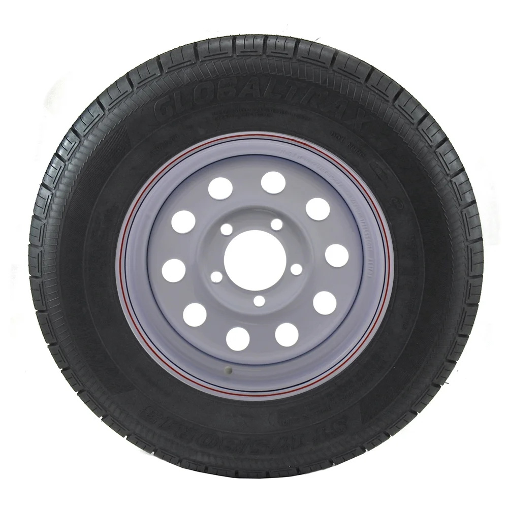 ST175/80R13 GlobalTrax Trailer Tire LRC on 5 Bolt White Mod Wheel