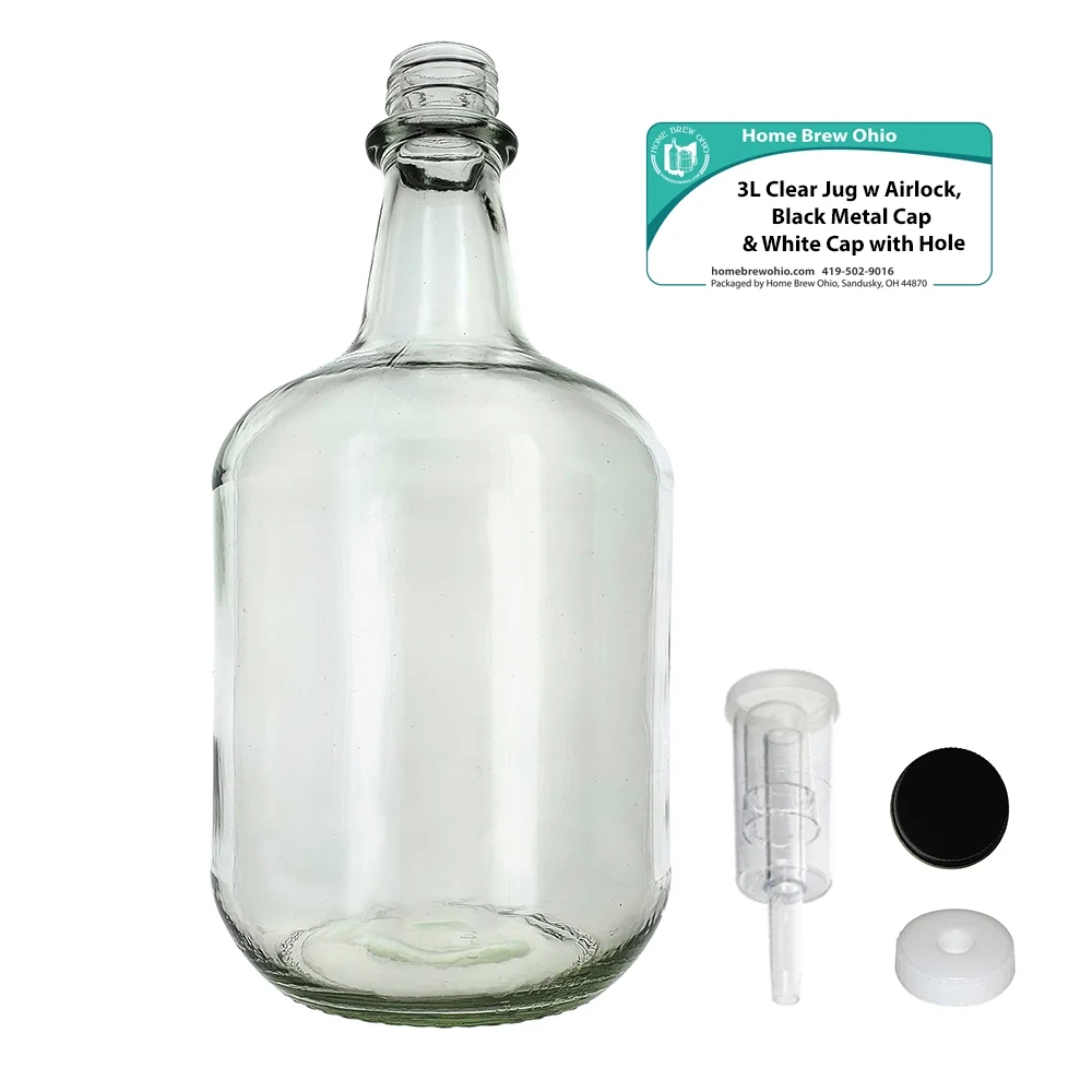 3L Jug Flint - White Cap with Hole, Econo Three-Piece Airlock, and Black Metal Cap