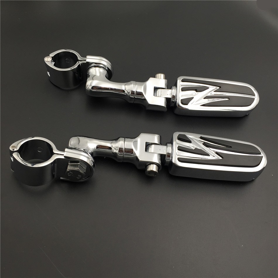 HTT-MOTOR Chrome Short Angled Mounting Kit Lightning Style Foot Peg For Bike with 1.25