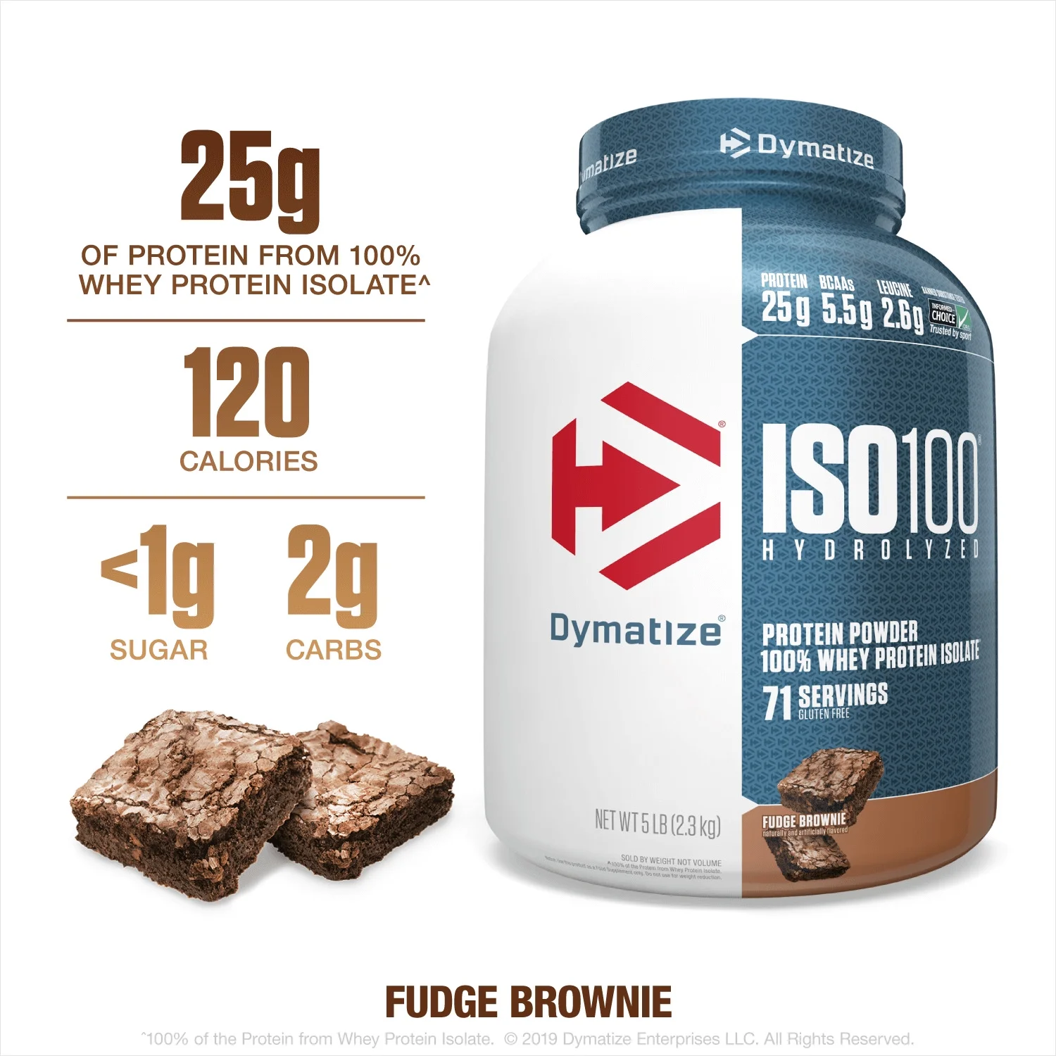 Dymatize ISO100 Hydrolyzed Whey Isolate Protein Powder, Fudge Brownie, 25g Protein, 5 Lb