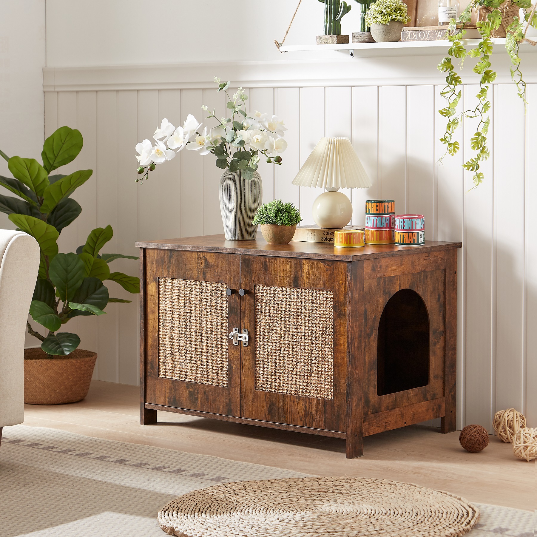 Cat Litter Box House Hidden Cabinet Extra Large Enclosure Furniture Covered Bed.