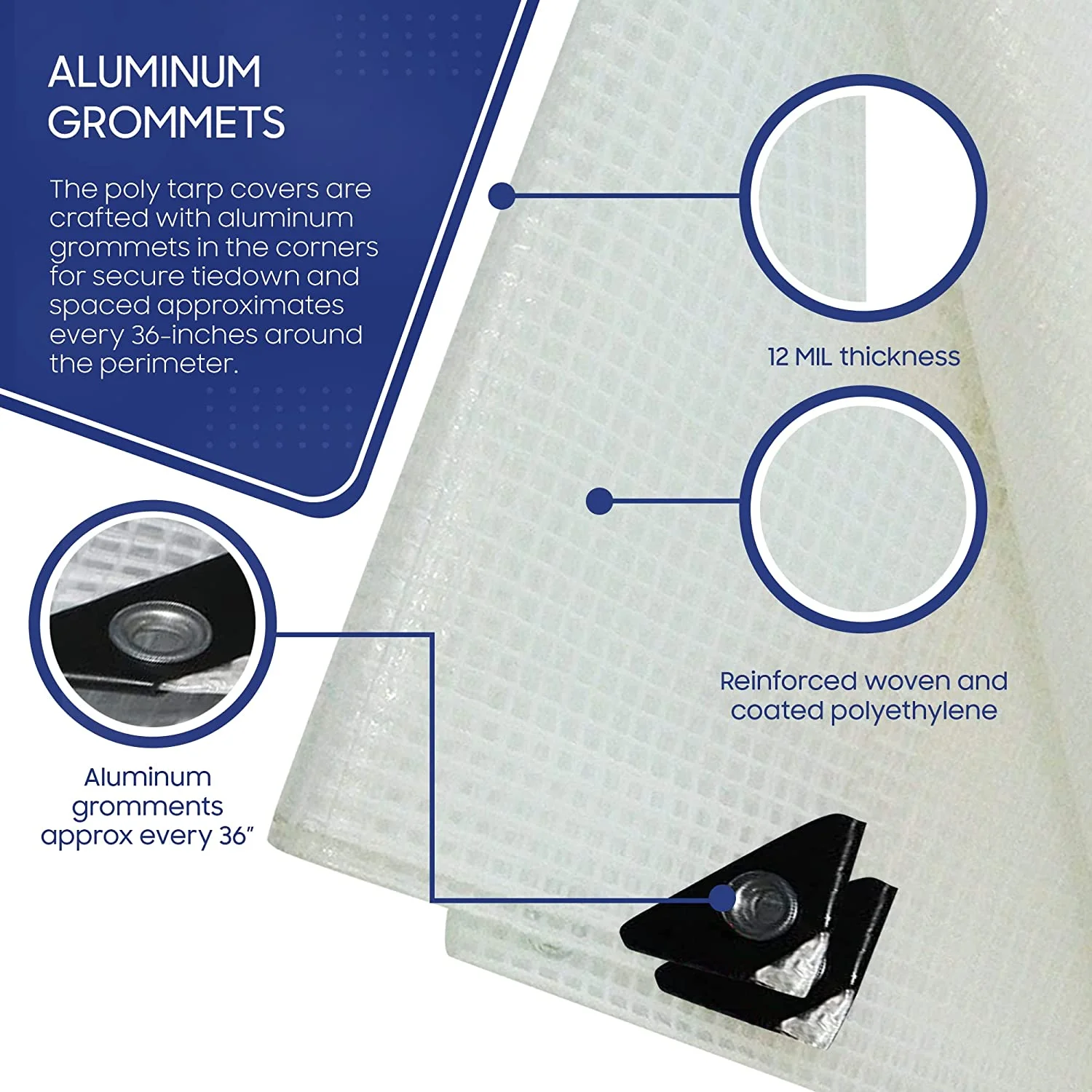 Tarps Now Waterproof Poly Tarps, Translucent Tarp Cover with Grommets- 30' x 30'