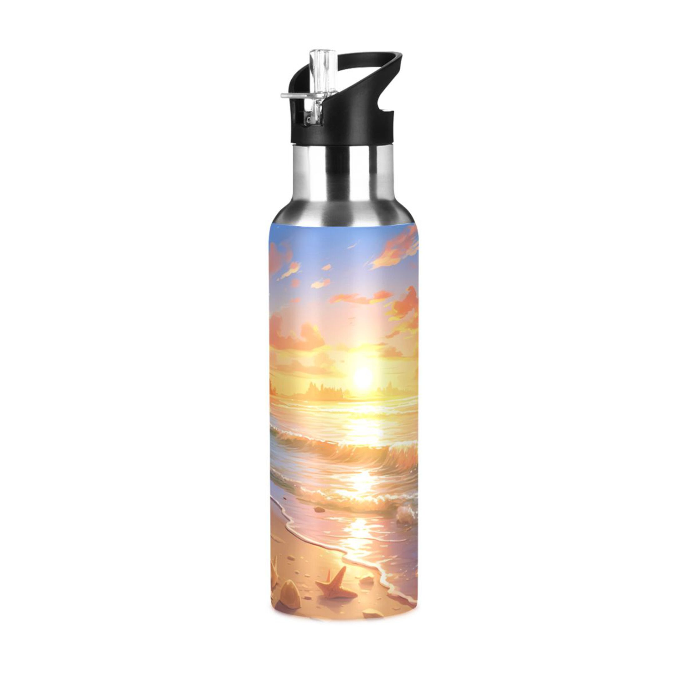 Seastar with Sunset Water Bottles Insulated Thermos Kids Stainless Steel Bottle with Straw Lid Flask Leakproof for Sports Gym 20 oz