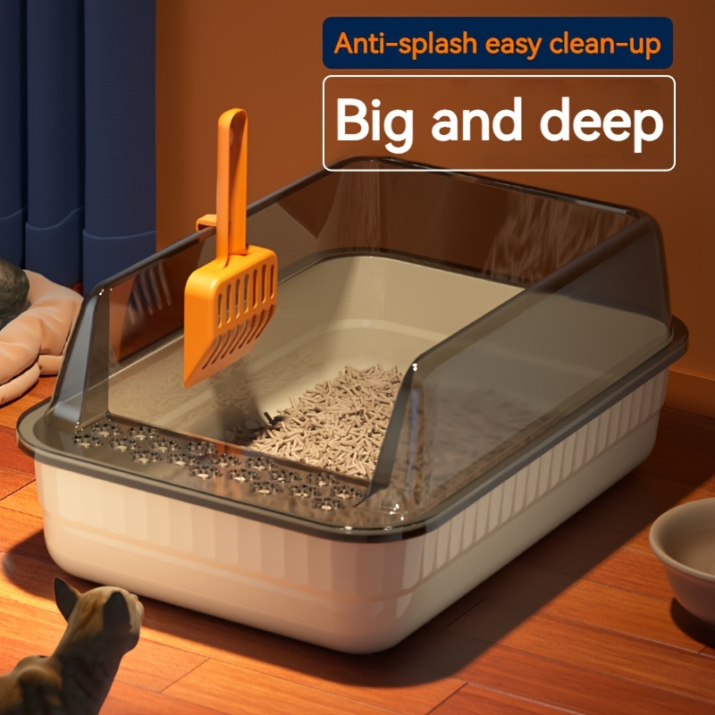 Large Semi-Enclosed Cat Litter Box with Detachable Anti-Splashing Pan and Scoop - Ideal for Indoor Cats