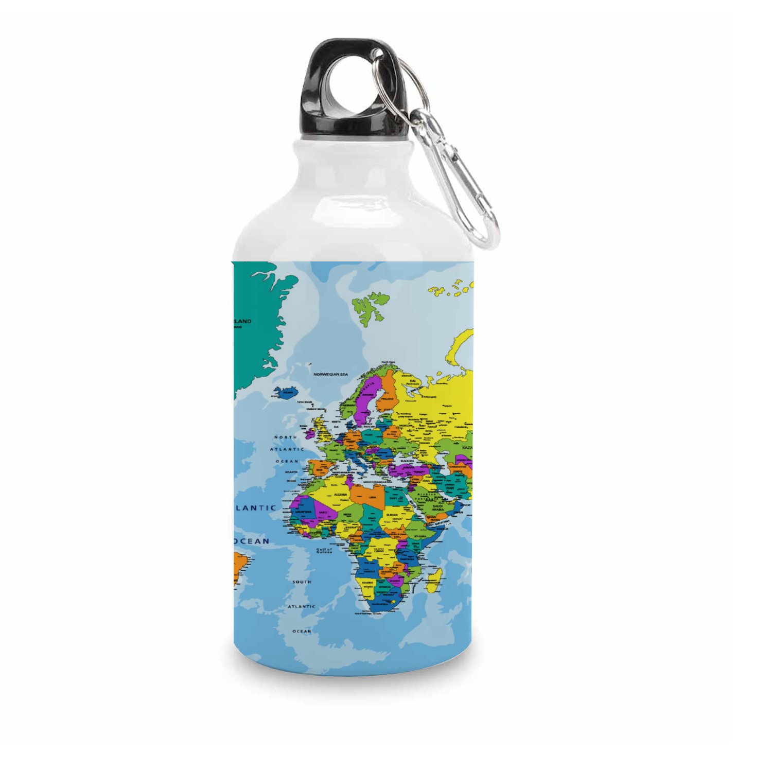 GZHJMY Sports Water Bottles, Cartoon World Map Large Capacity Aluminium Portable Leakproof Lightweight Drink Bottles for Fitness and Outdoor Enthusiasts