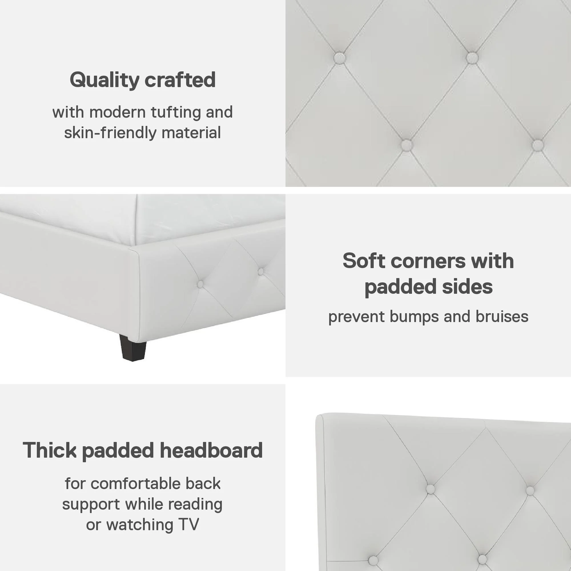 DHP Dakota Upholstered Bed with Signature Sleep Tranquil 8-Inch Pocket Spring Mattress, Full, White