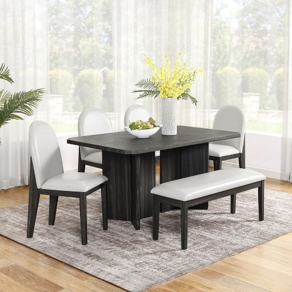 Modern 6 piece dinner set including dining table, dining chairs, 4 chairs and a bench, 60 inch dining table easy to assemble&nbsp;