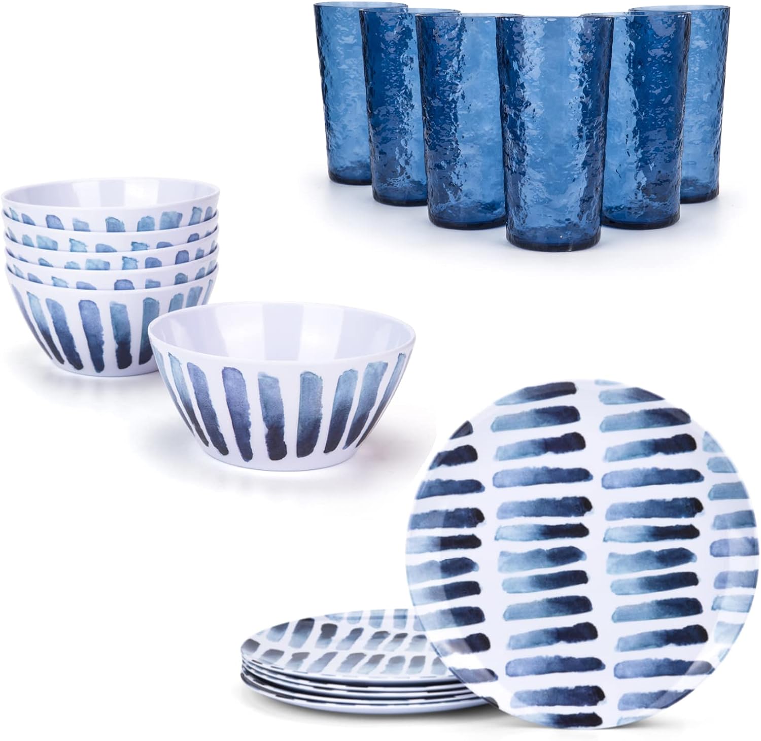 YGDU 18-piece Melamine Dinnerware set, Plastic Tumbler, Melamine Bowl and Plate