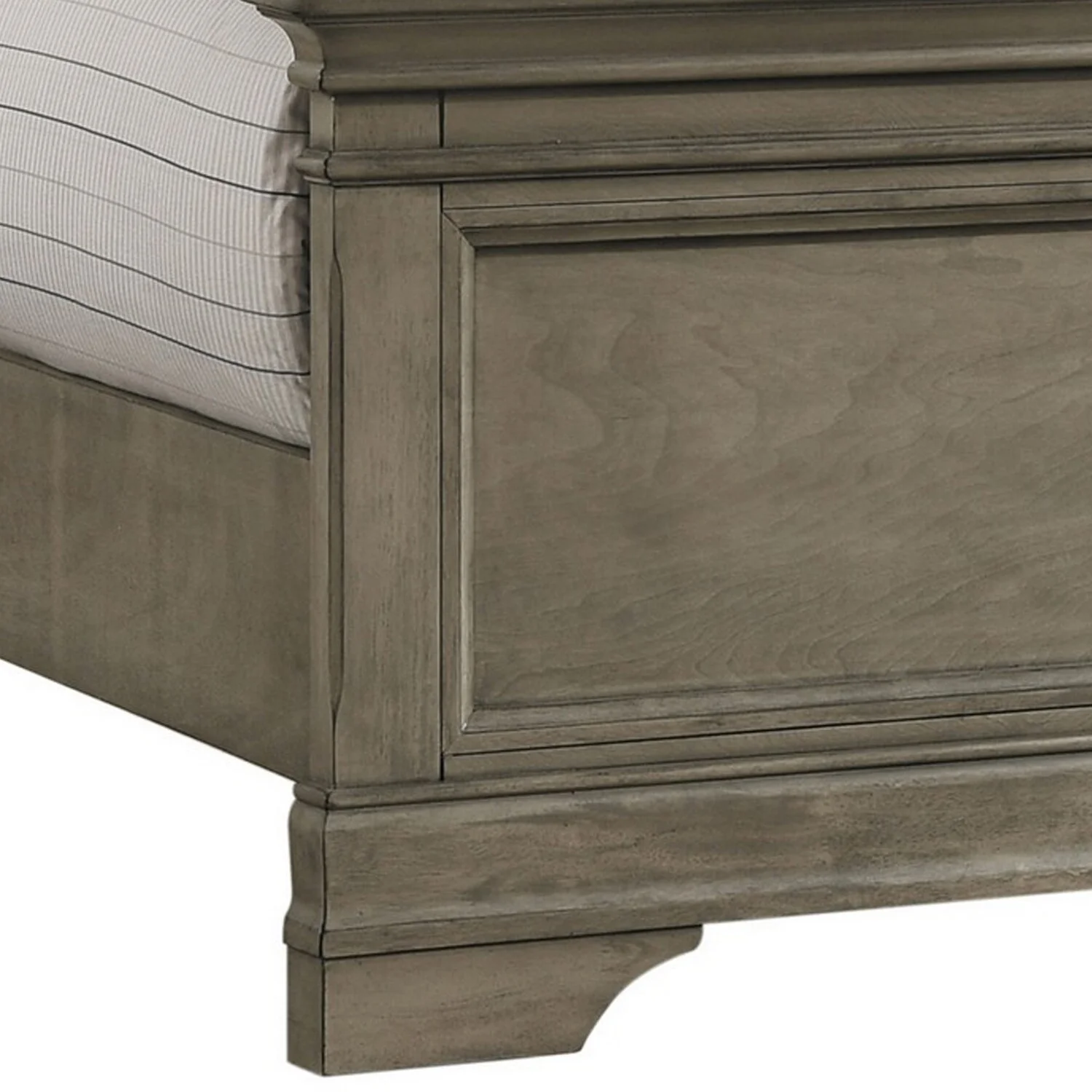 Benjara  Upholstery Scalloped Bem California King Size Bed with Arched Headboard, Cream & Light Gray