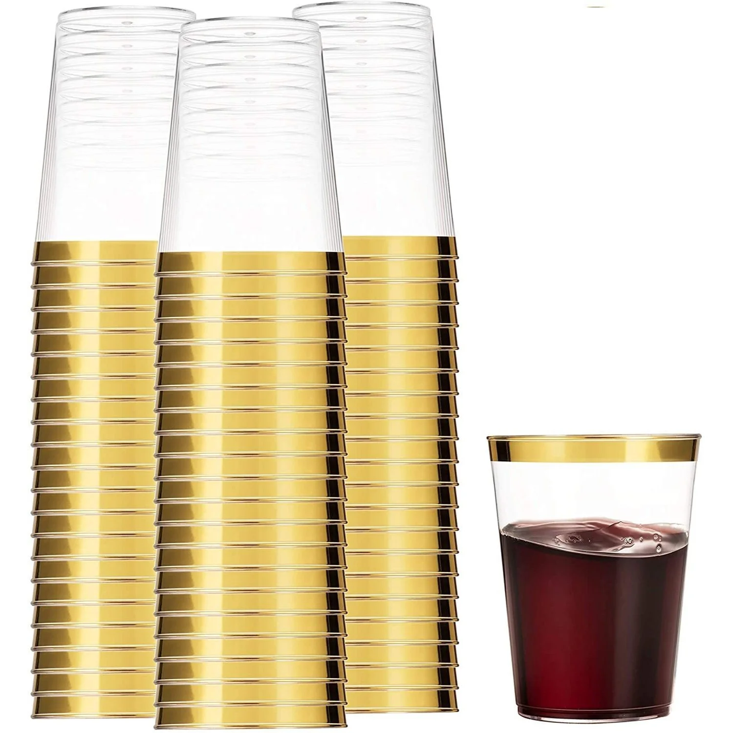 Nicole Fantini's Simcha Collection pack 0f 50 10 Oz disposable Fancy Gold Rim Clear hard Plastic Tumblers/Cups, for Wedding ,Elegant Party & All Occasions.:50CT