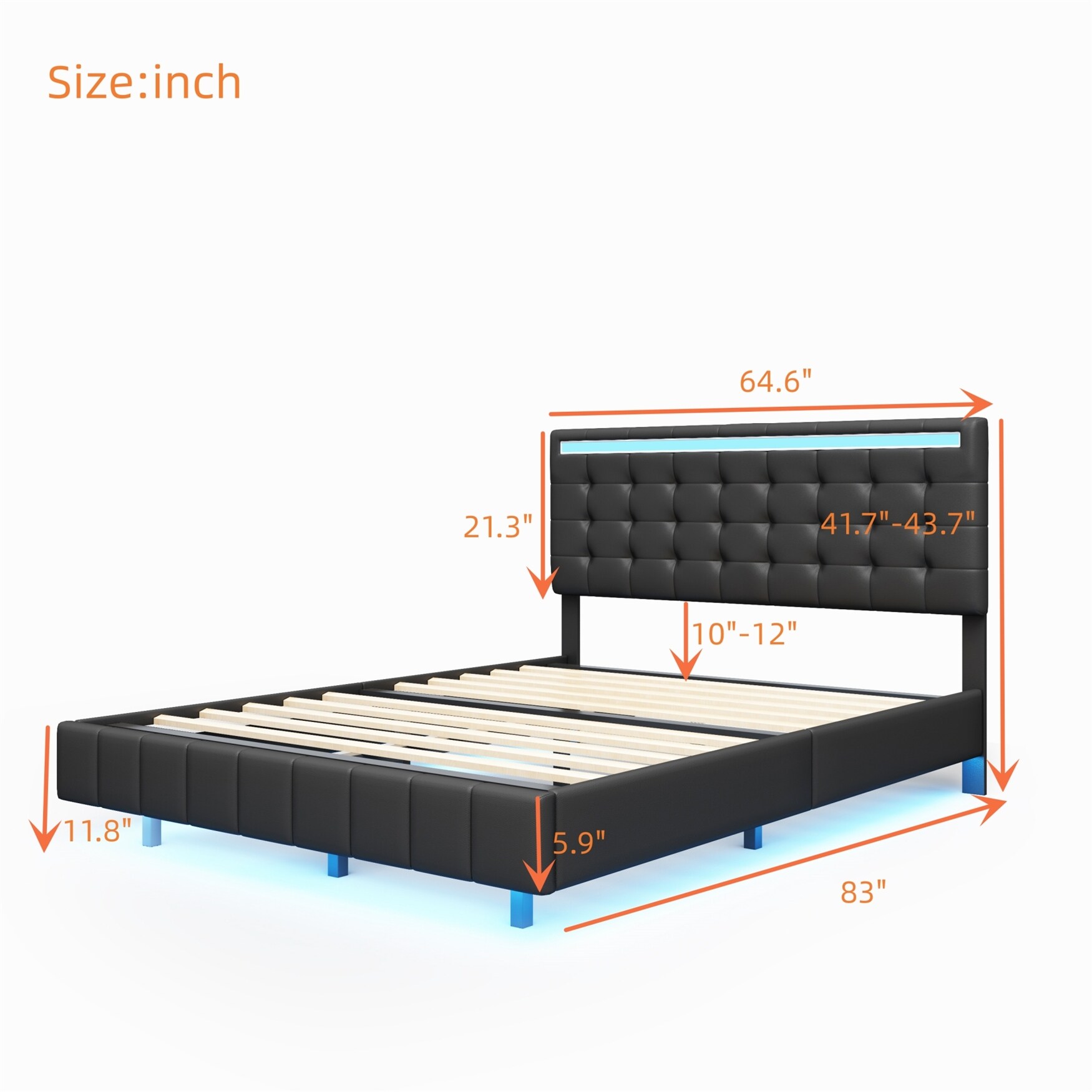 BESTCOSTY Queen Size Floating Bed Frame with LED Lights and USB Charging Black