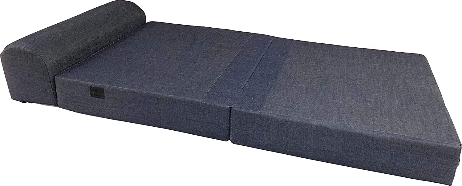 Denim Sleeper Chair Folding Foam Beds, Foldable Sofa Couches, 6 x 32 x 70, Foam Density 1.8